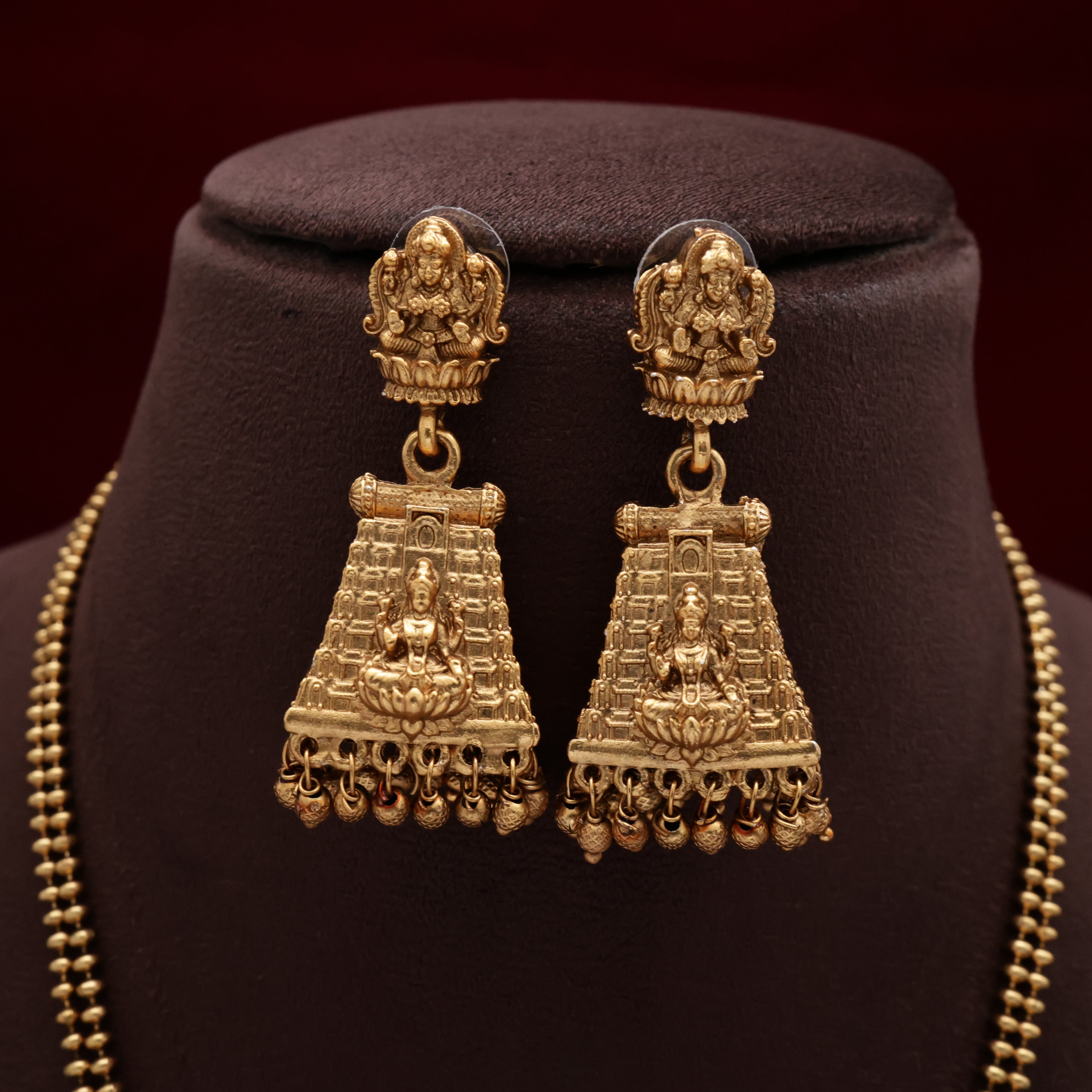 Antique Nagas Double Line Kamakshi Gopuram Pendant Necklace Set