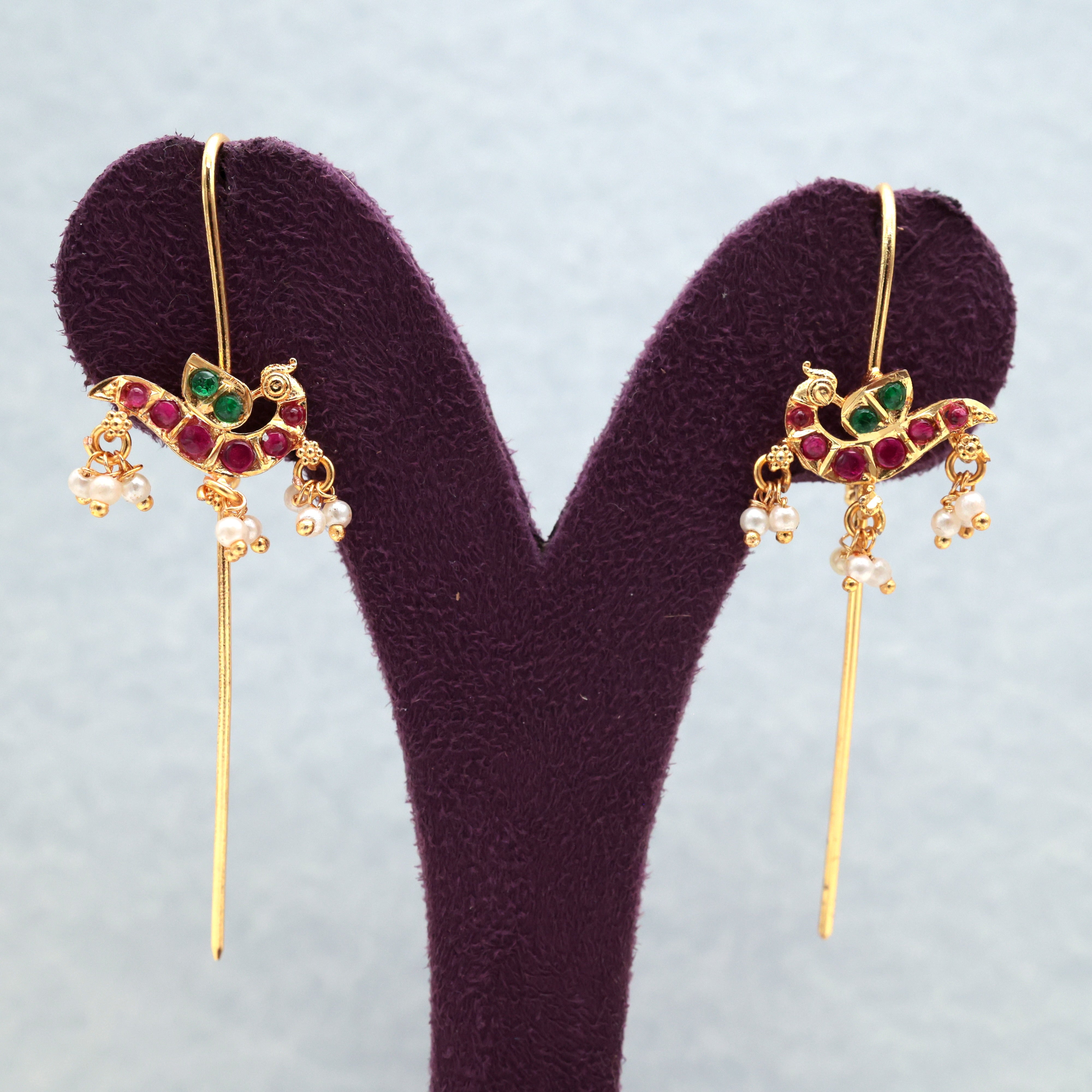 PREMIUM JADAU KUNDAN PEACOCK NEEDLE EARCUFF EARRINGS