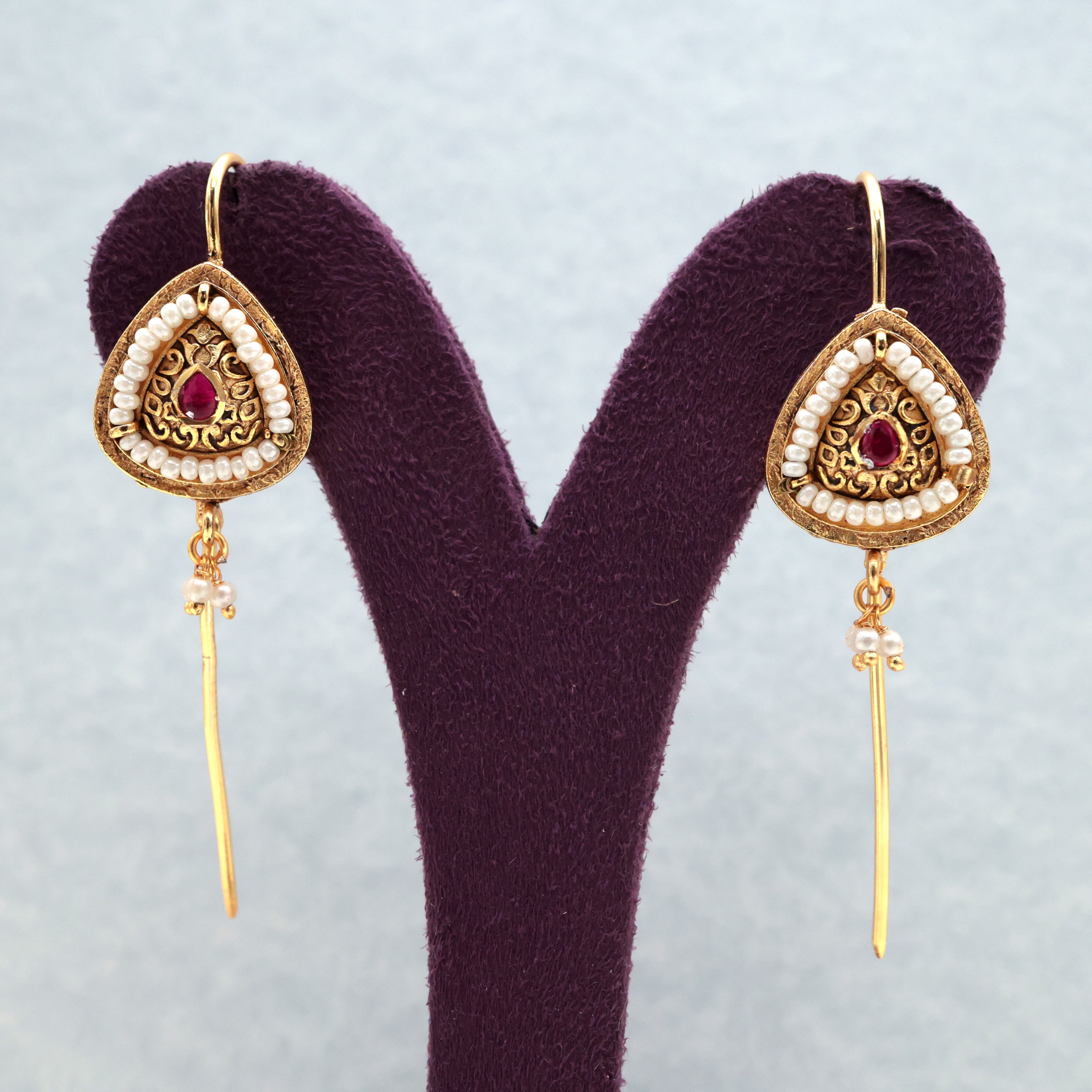 Premium Jadau Kundan Pearl Line Triangle Needle Earcuff Earrings