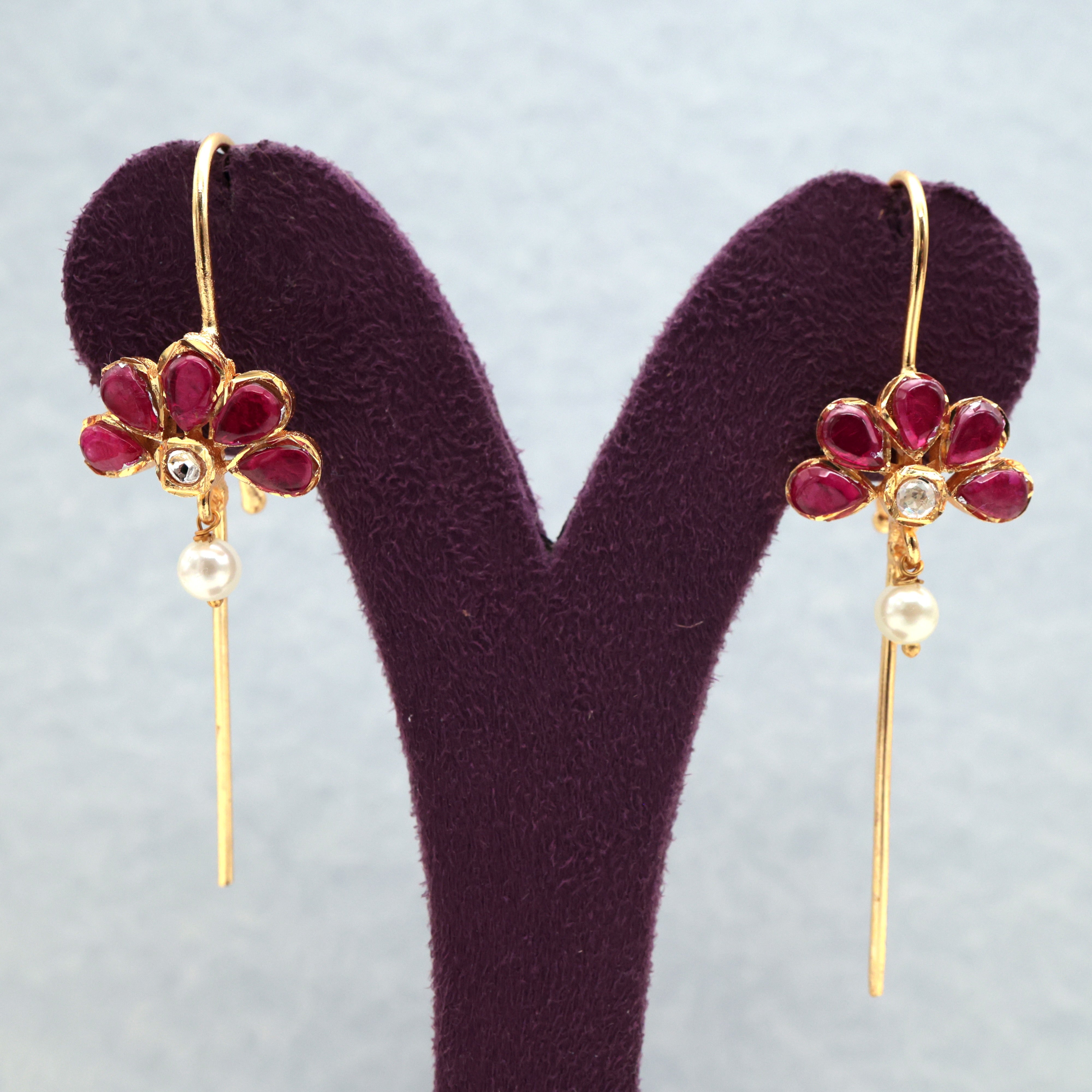 Premium Jadau Kundan Half Flower Needle Earcuff Earrings