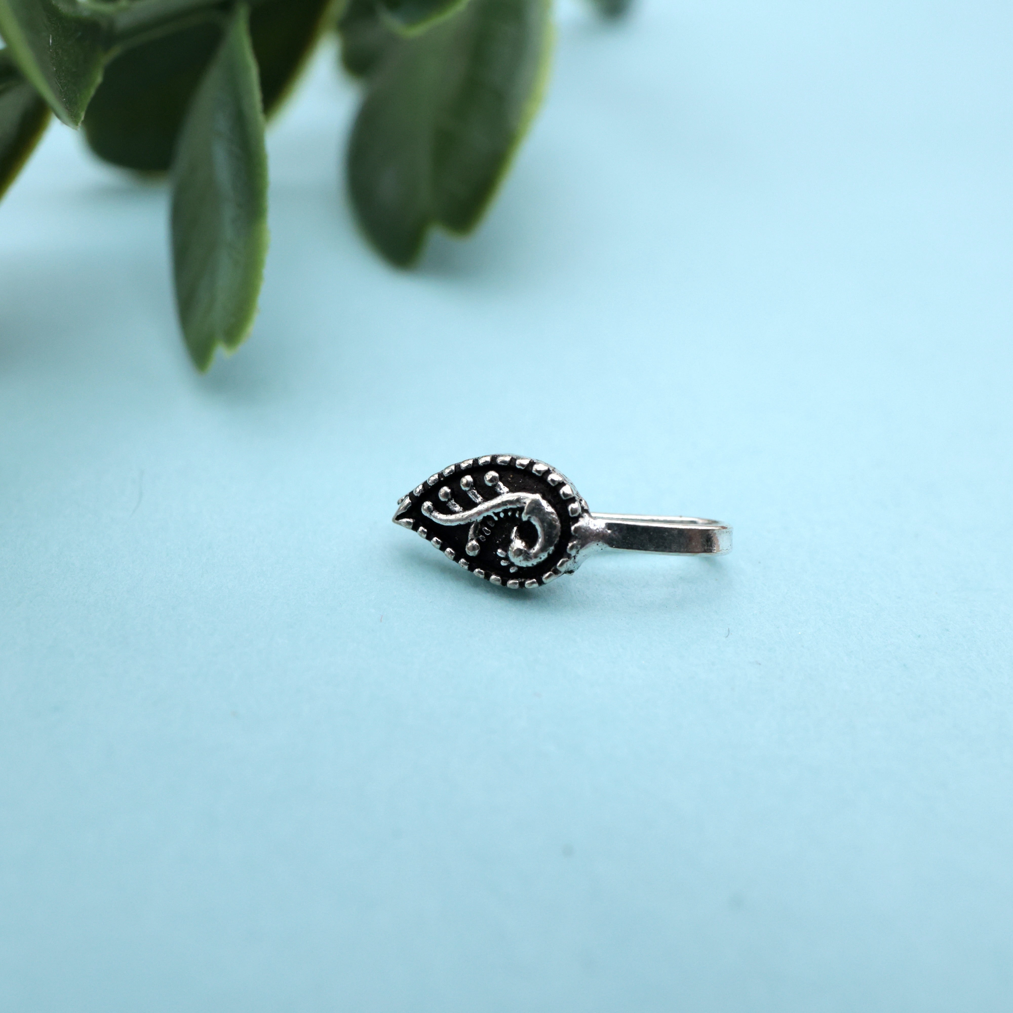 GERMAN SILVER OXIDISED TILAK PEACOCK CLIP ON NOSEPIN - GERMAN SILVER NOSE PINS FOR NON-PIERCED NOSE