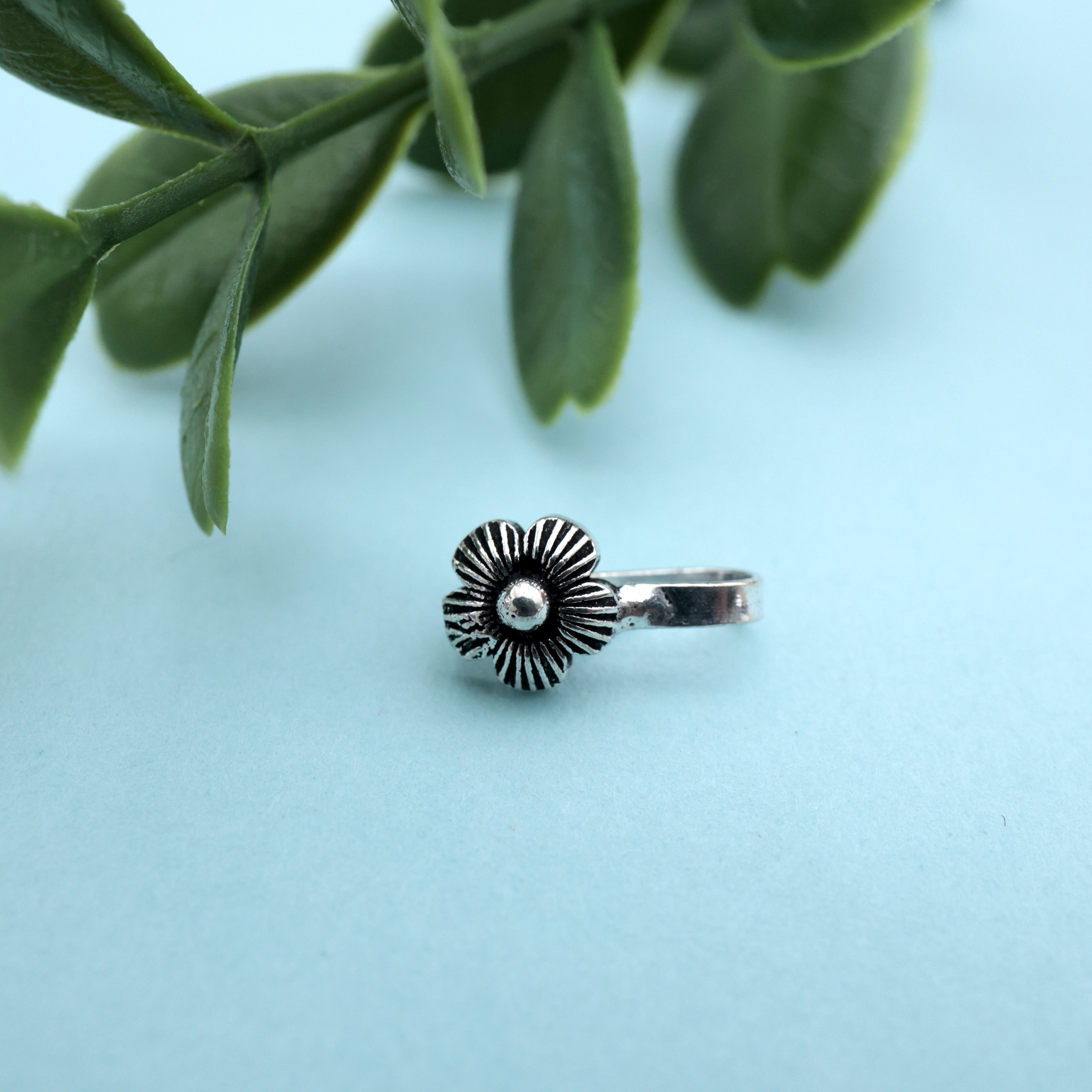GERMAN SILVER OXIDISED CUTE FLOWER CLIP ON NOSEPIN - GERMAN SILVER NOSE PINS FOR NON-PIERCED NOSE