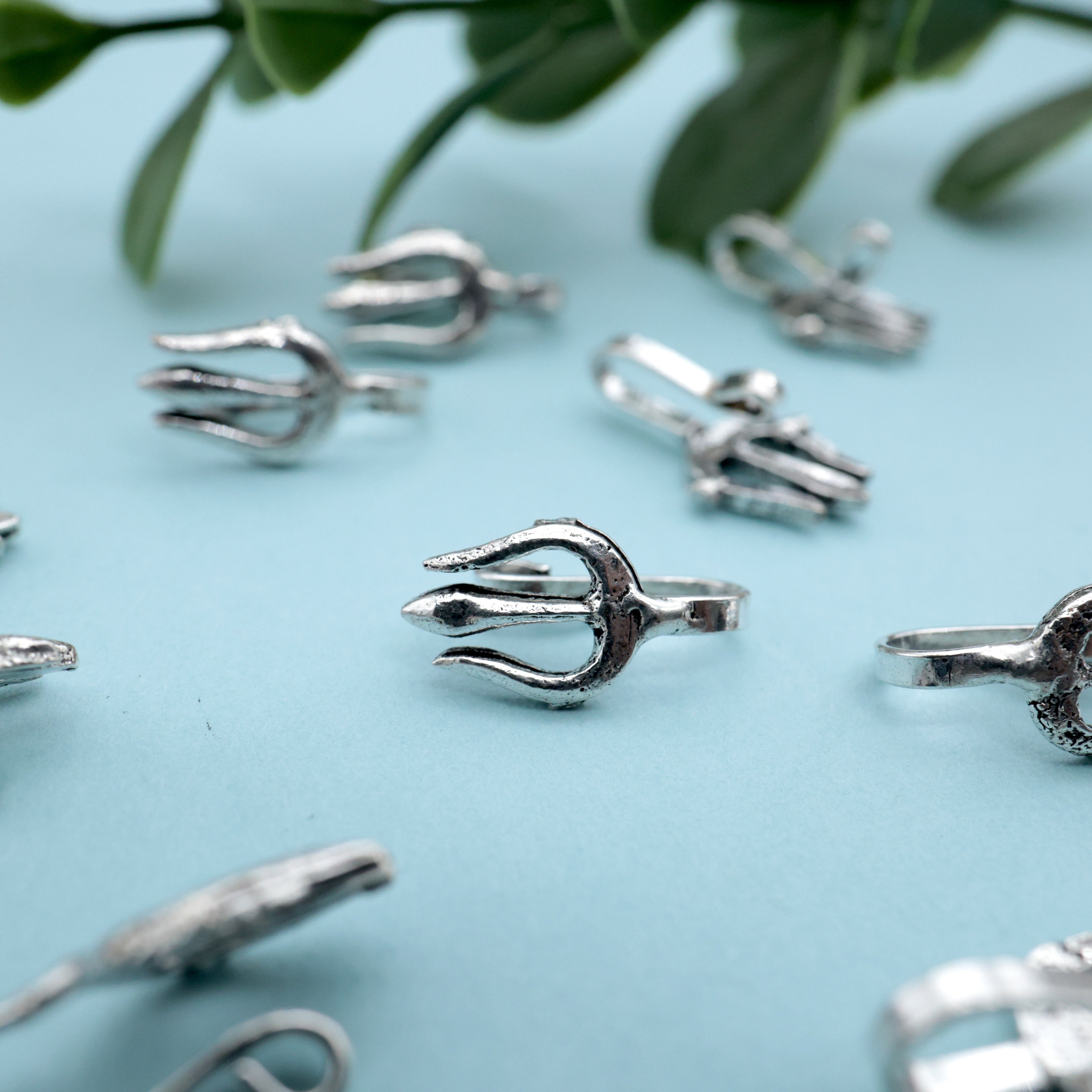 GERMAN SILVER OXIDISED TRISHUL CLIP ON NOSEPIN - GERMAN SILVER NOSE PINS FOR NON-PIERCED NOSE