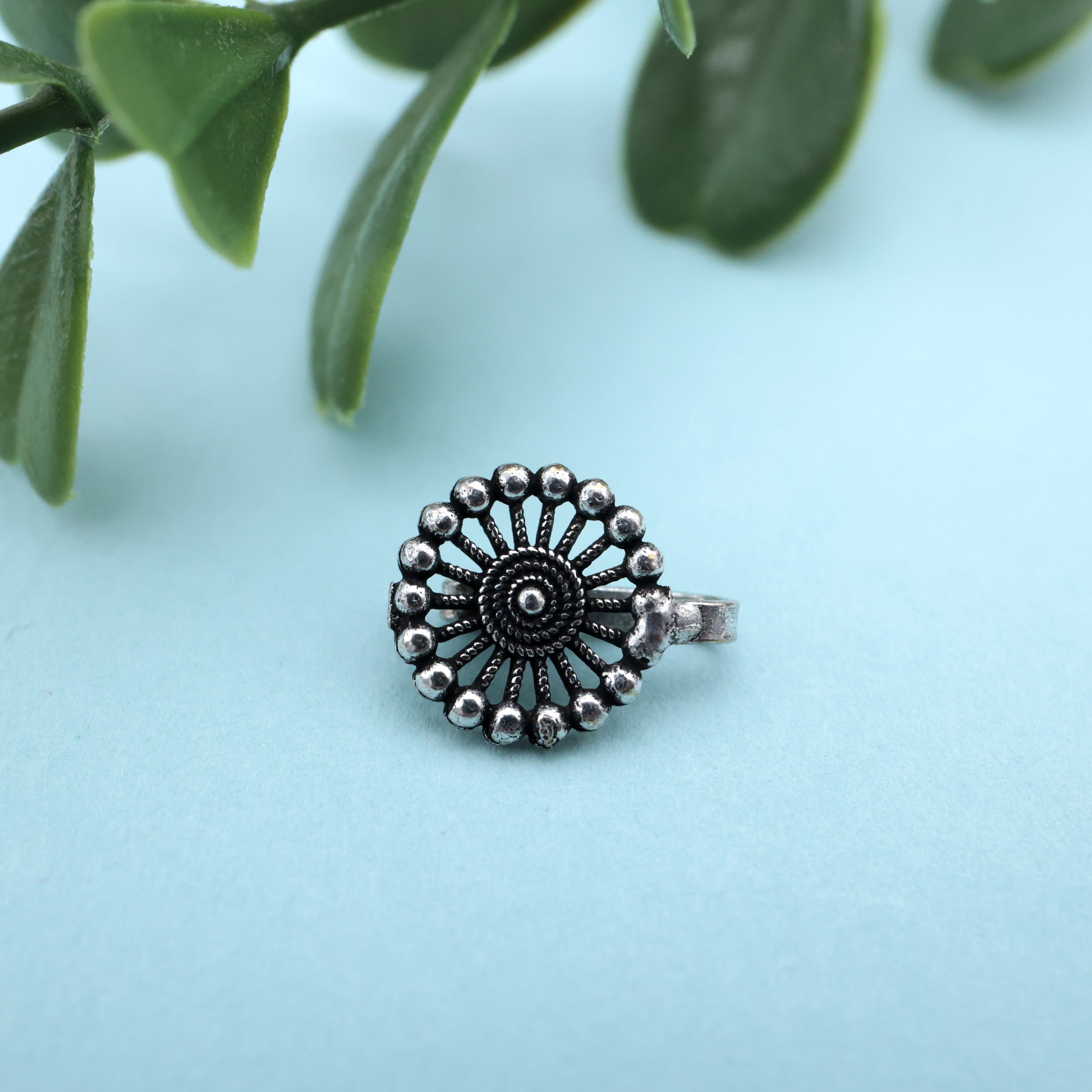 GERMAN SILVER OXIDISED COTTON FLOWER CLIP ON NOSEPIN - GERMAN SILVER NOSE PINS FOR NON-PIERCED NOSE