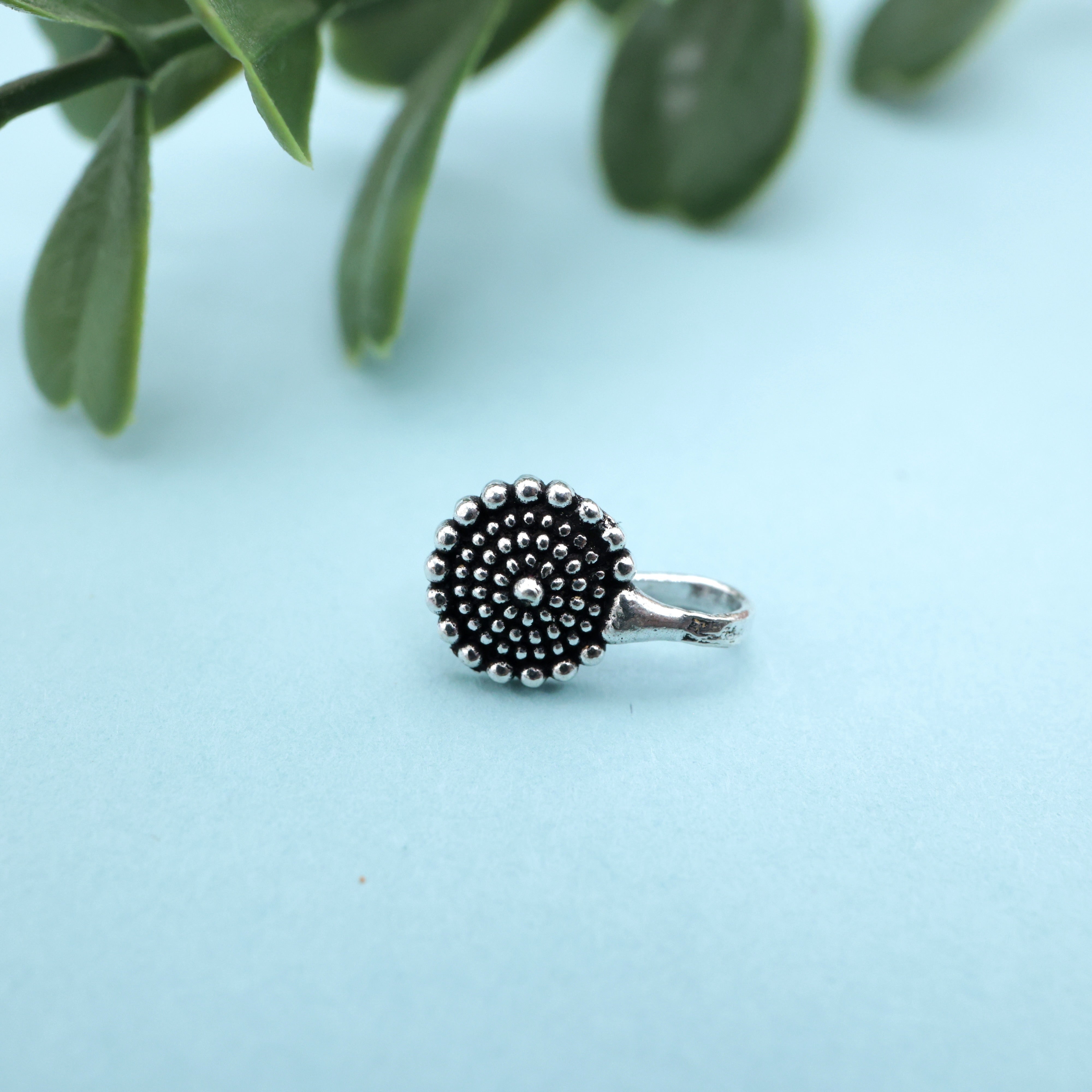 German Silver Oxidised Sun Flower Clip On Nosepin - German Silver Nose Pins For Non-Pierced Nose
