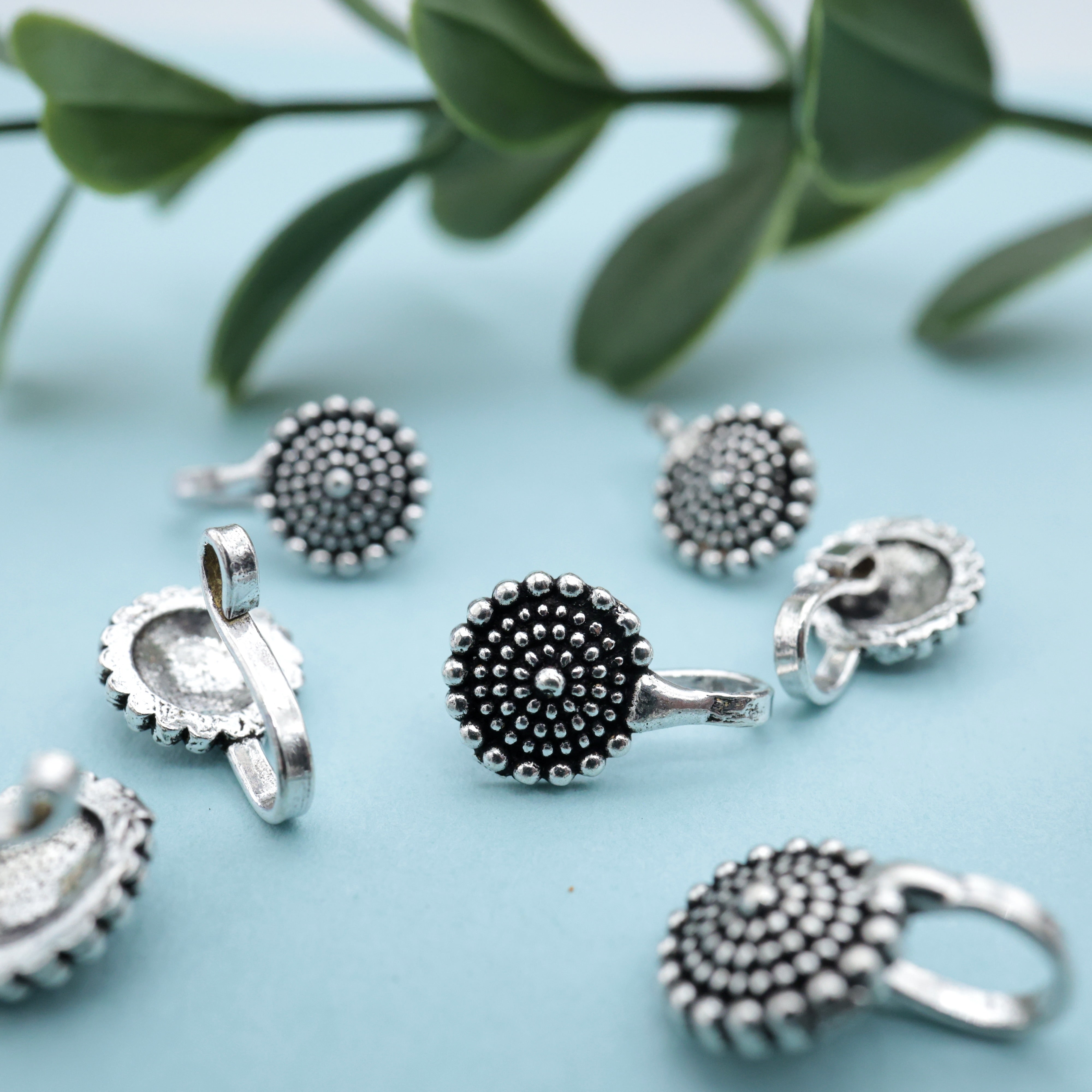 German Silver Oxidised Sun Flower Clip On Nosepin - German Silver Nose Pins For Non-Pierced Nose