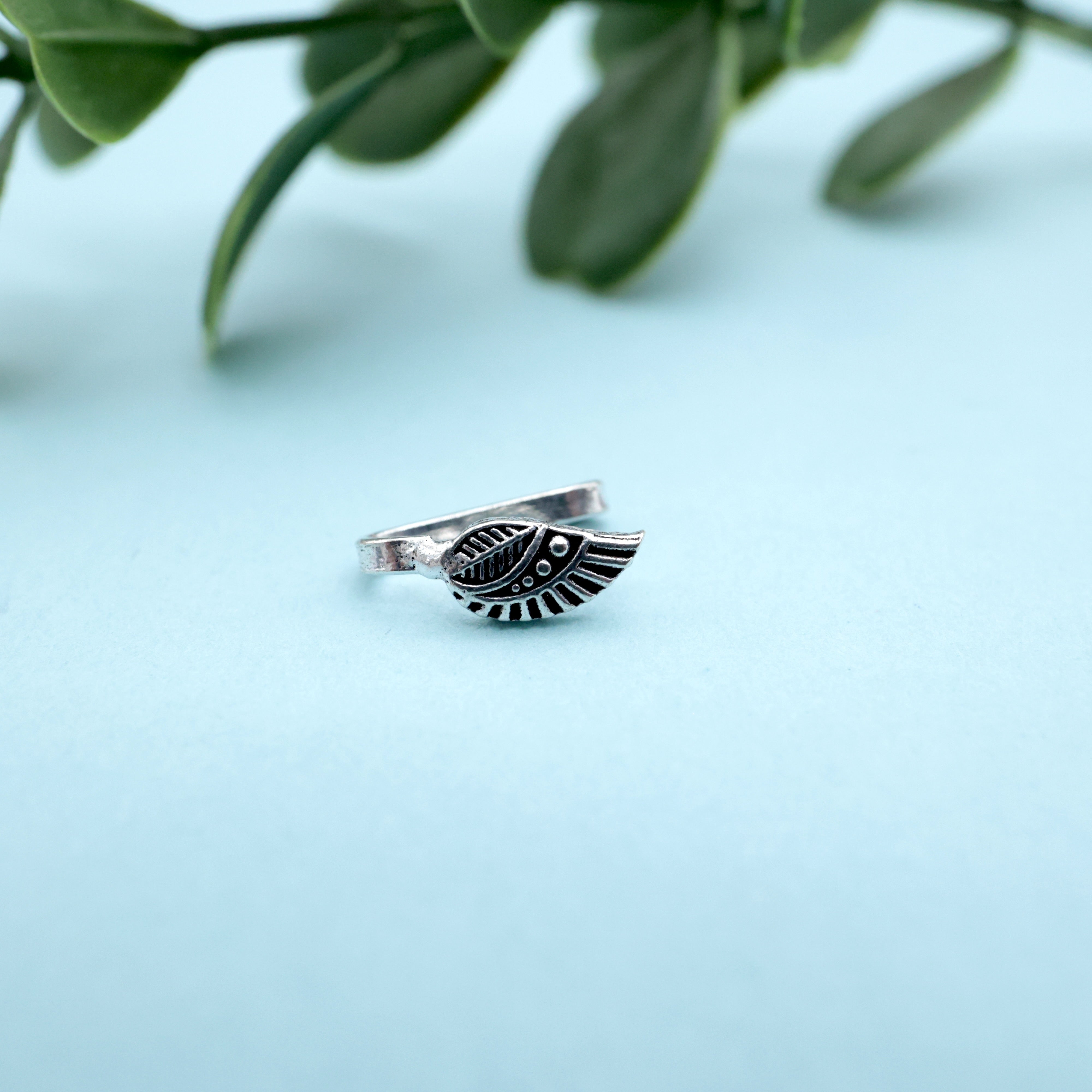 German Silver Oxidised Leaf Clip On Nosepin - German Silver Nose Pins For Non-Pierced Nose