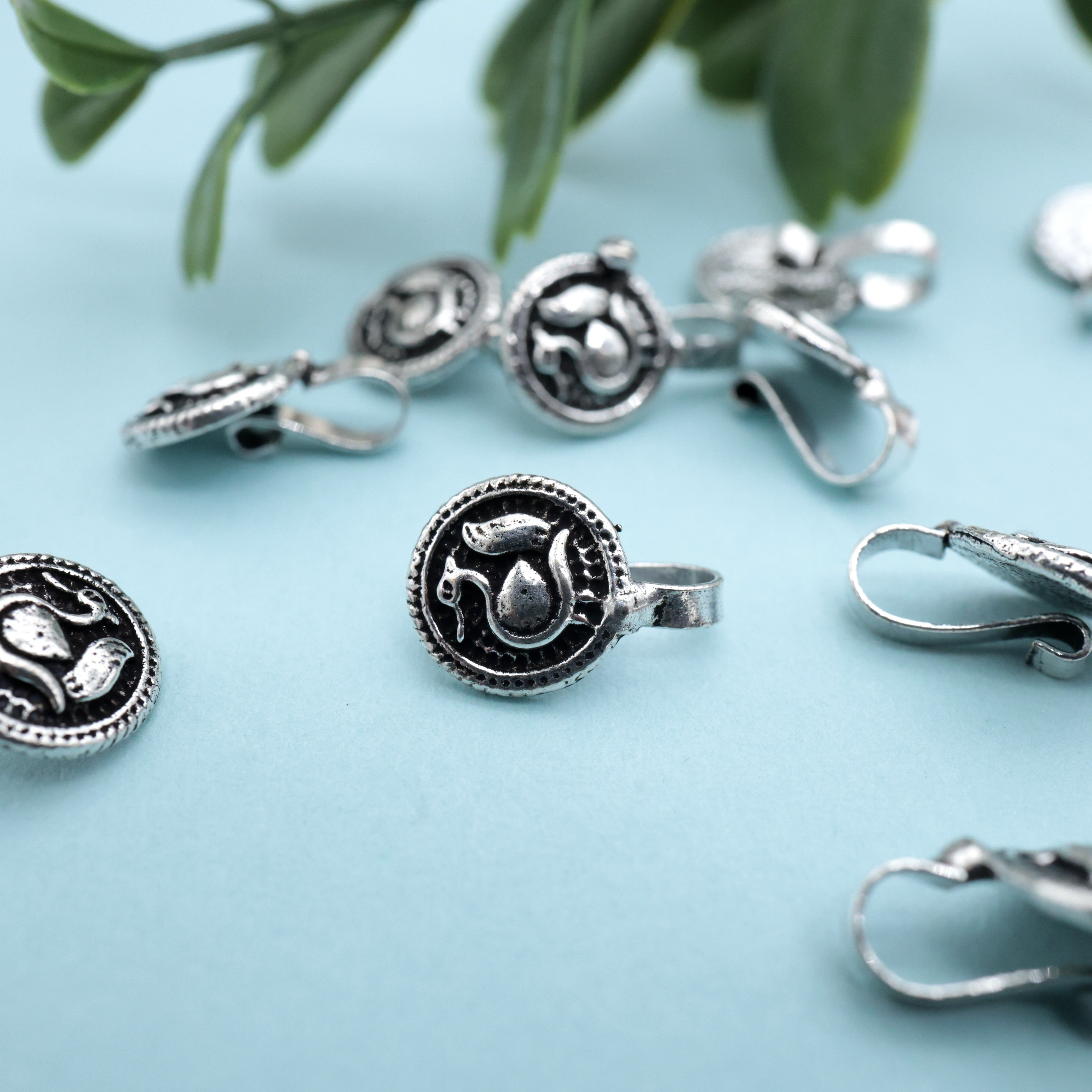 German Silver Oxidised Annapakshi Clip On Nosepin - German Silver Nose Pins For Non-Pierced Nose