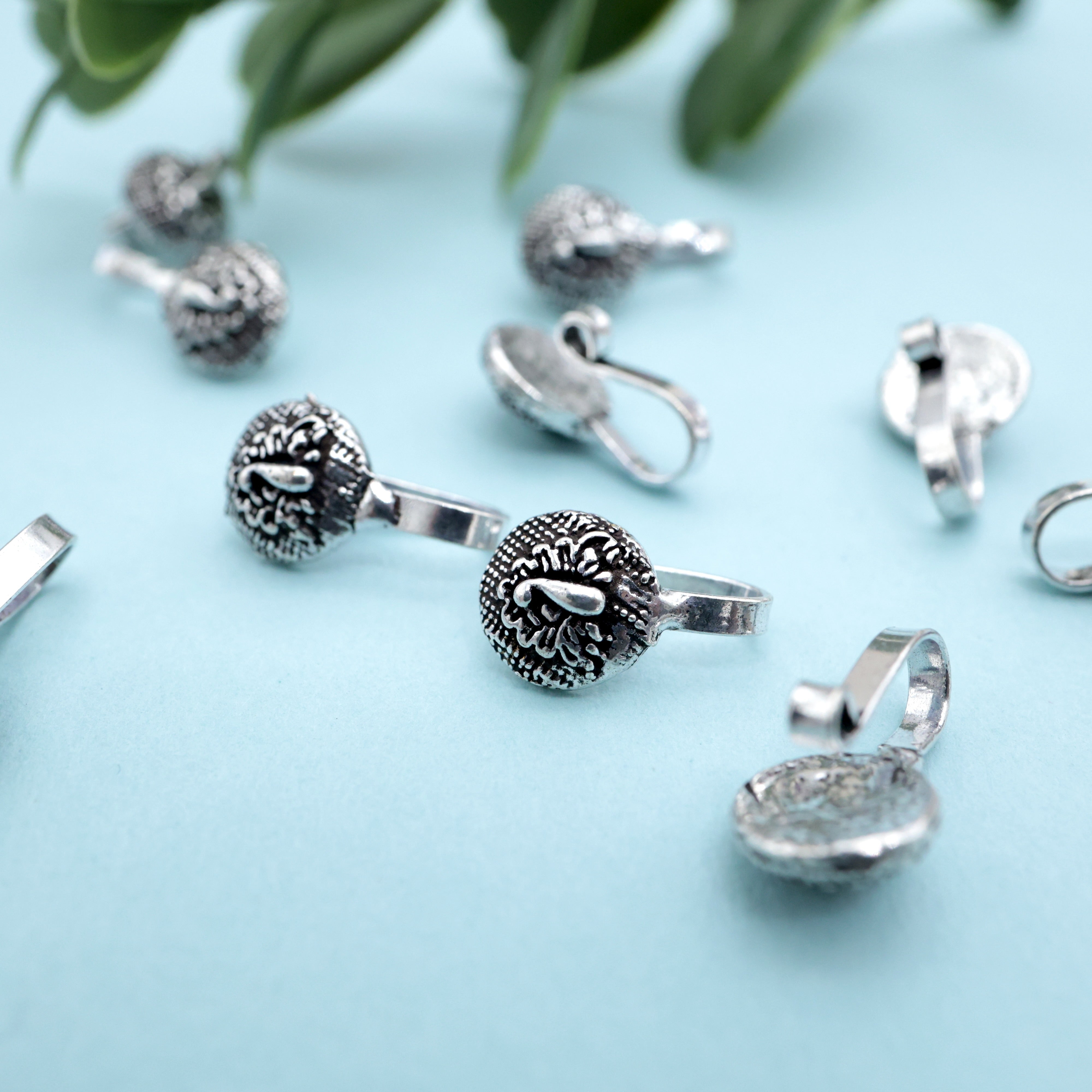 German Silver Oxidised Dancing Peacock Clip On Nosepin - German Silver Nose Pins For Non-Pierced Nose