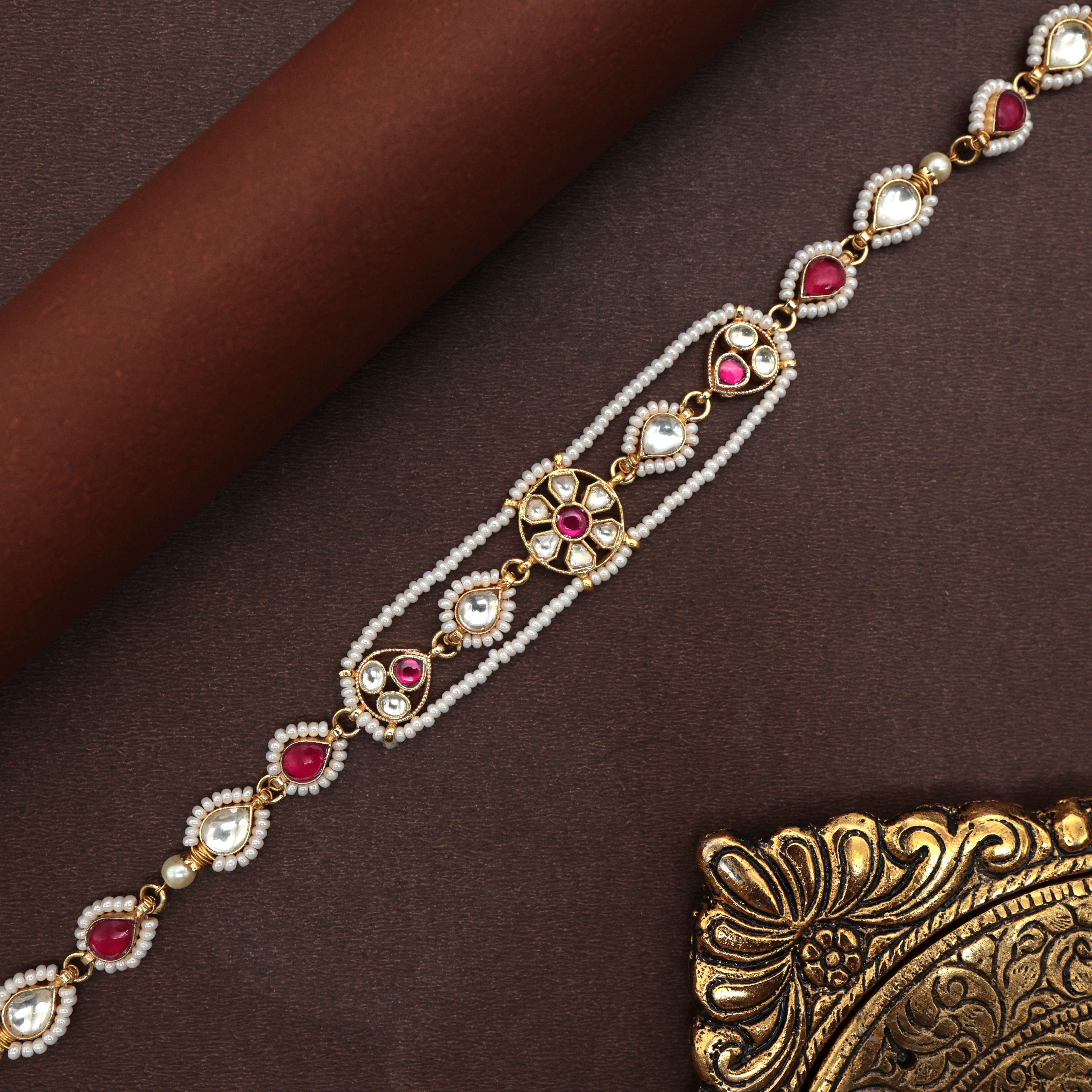 Pachi Kundan Sun Dainty Flower Drops Bridal Sheeshpool - Bridal Kundan Headband