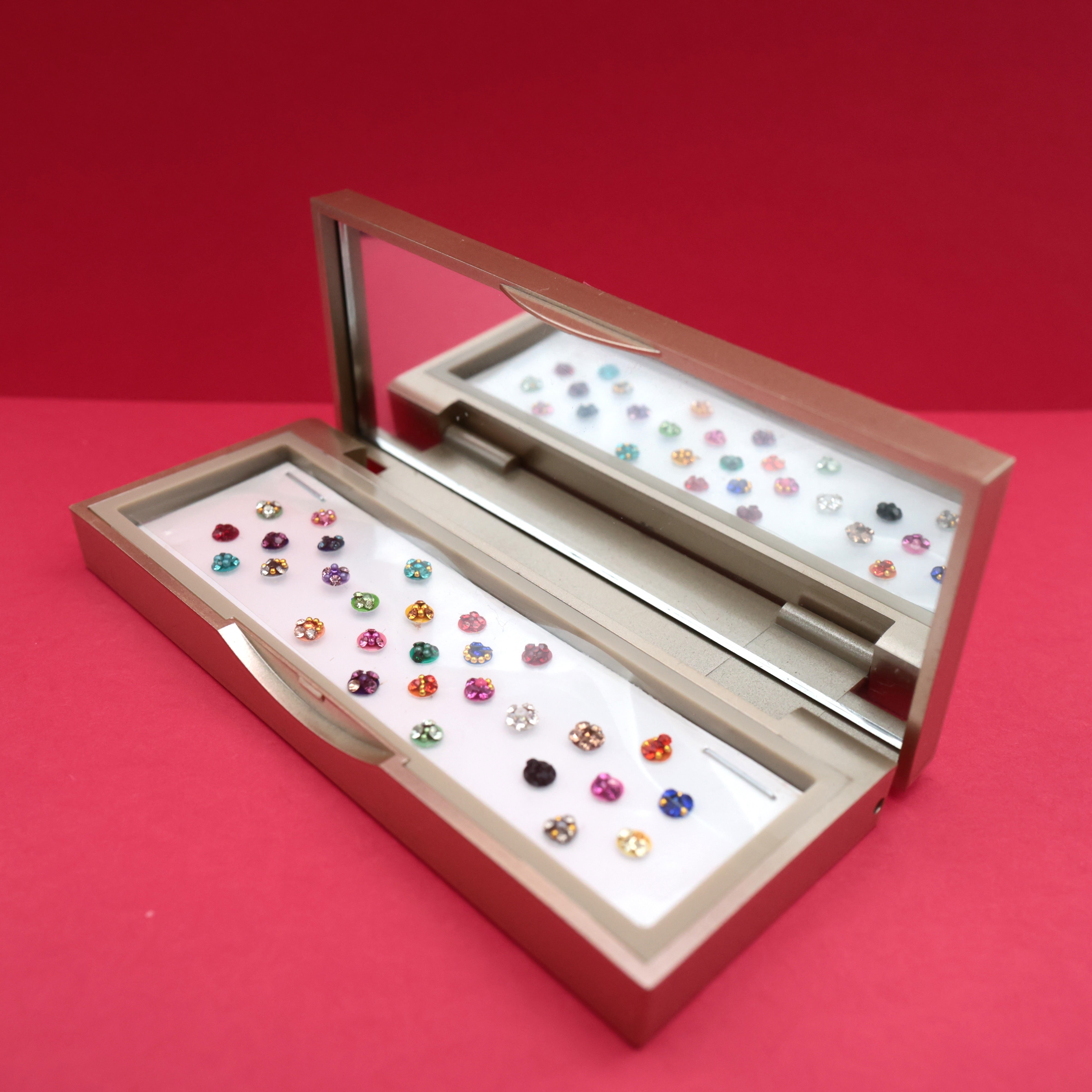 Richie Rich Premium Luxury Stone Work Assorted Bindi Box With Mirror