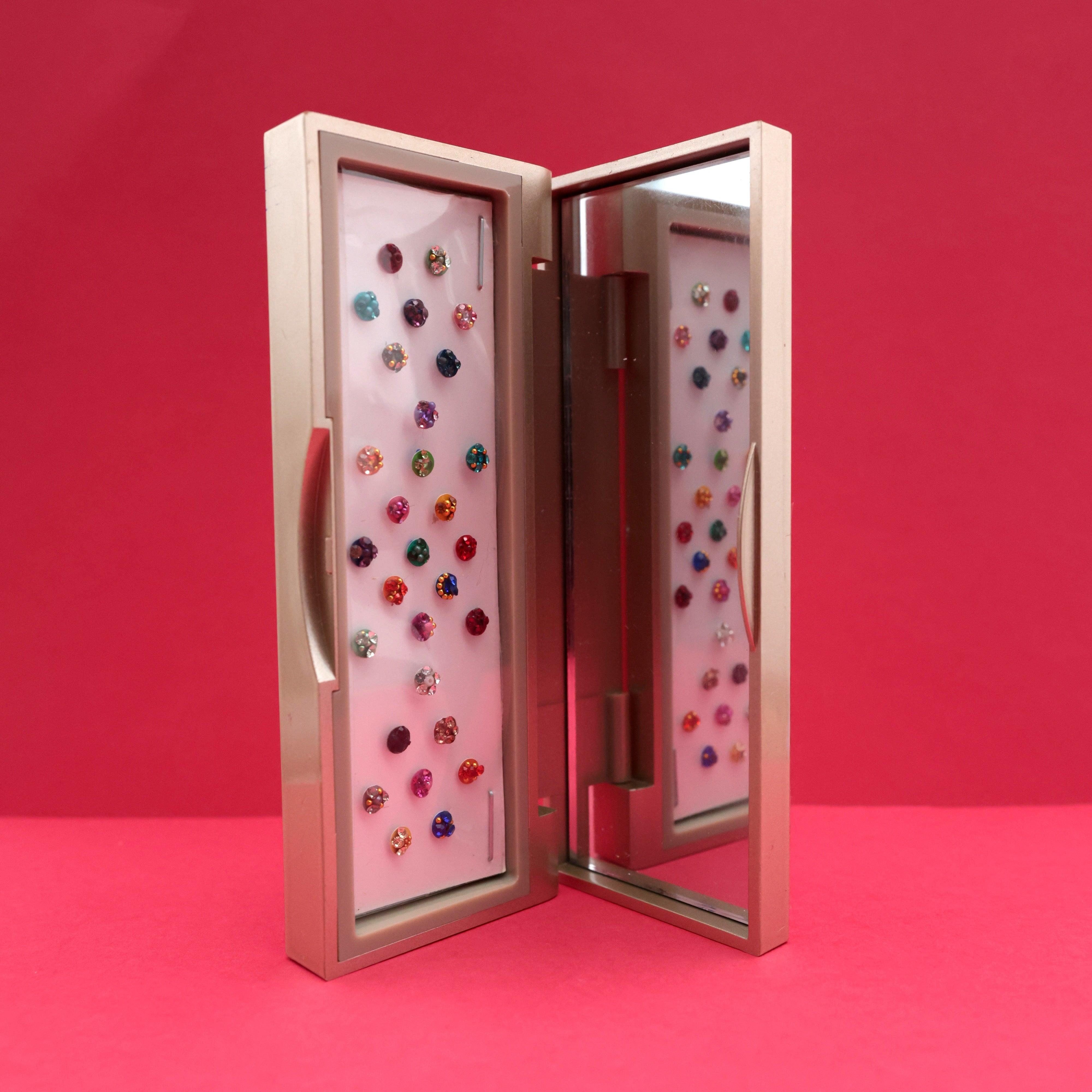 Richie Rich Premium Luxury Stone Work Assorted Bindi Box With Mirror