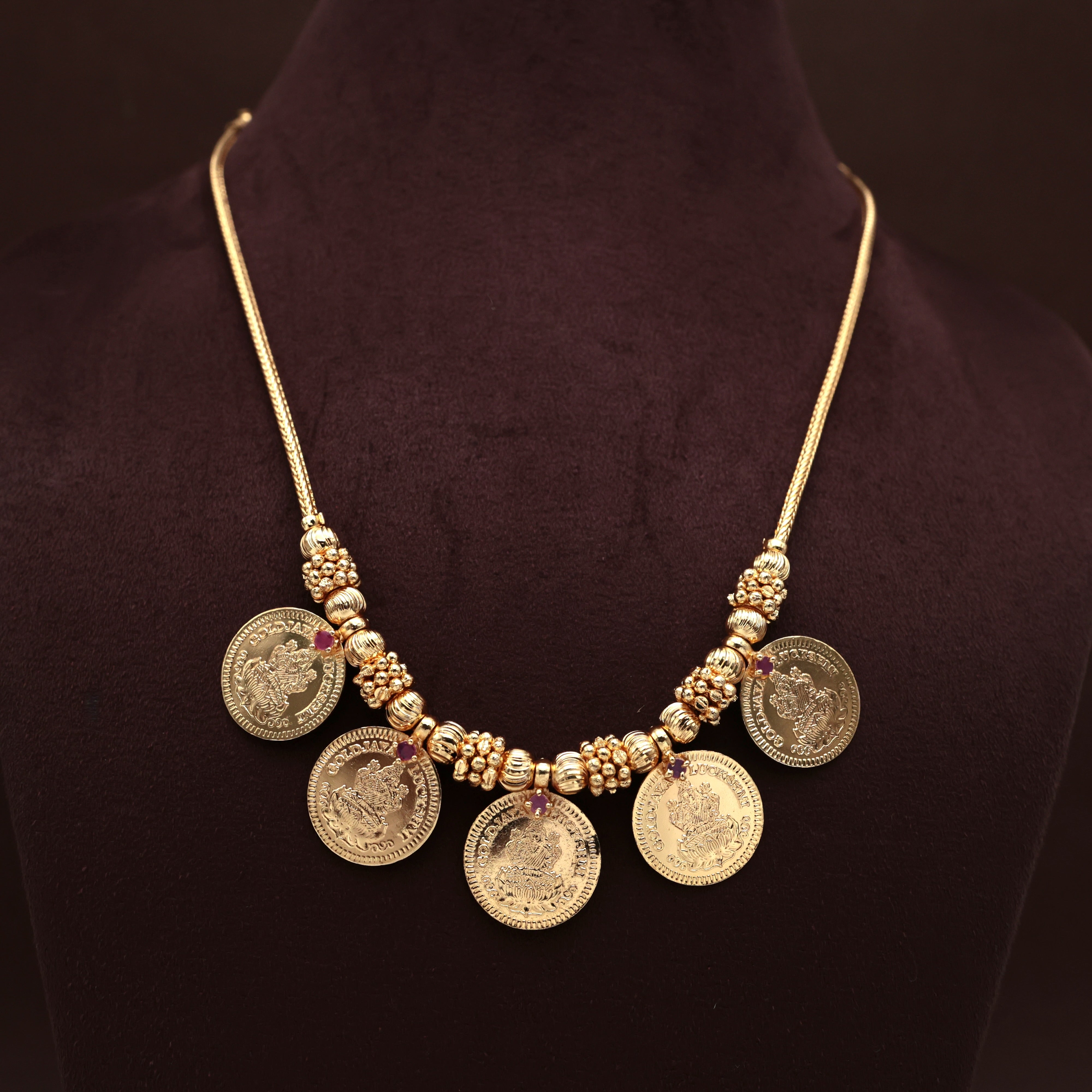 Real Gold Tone Kerala 5 Mahalakshmi Coins Necklace