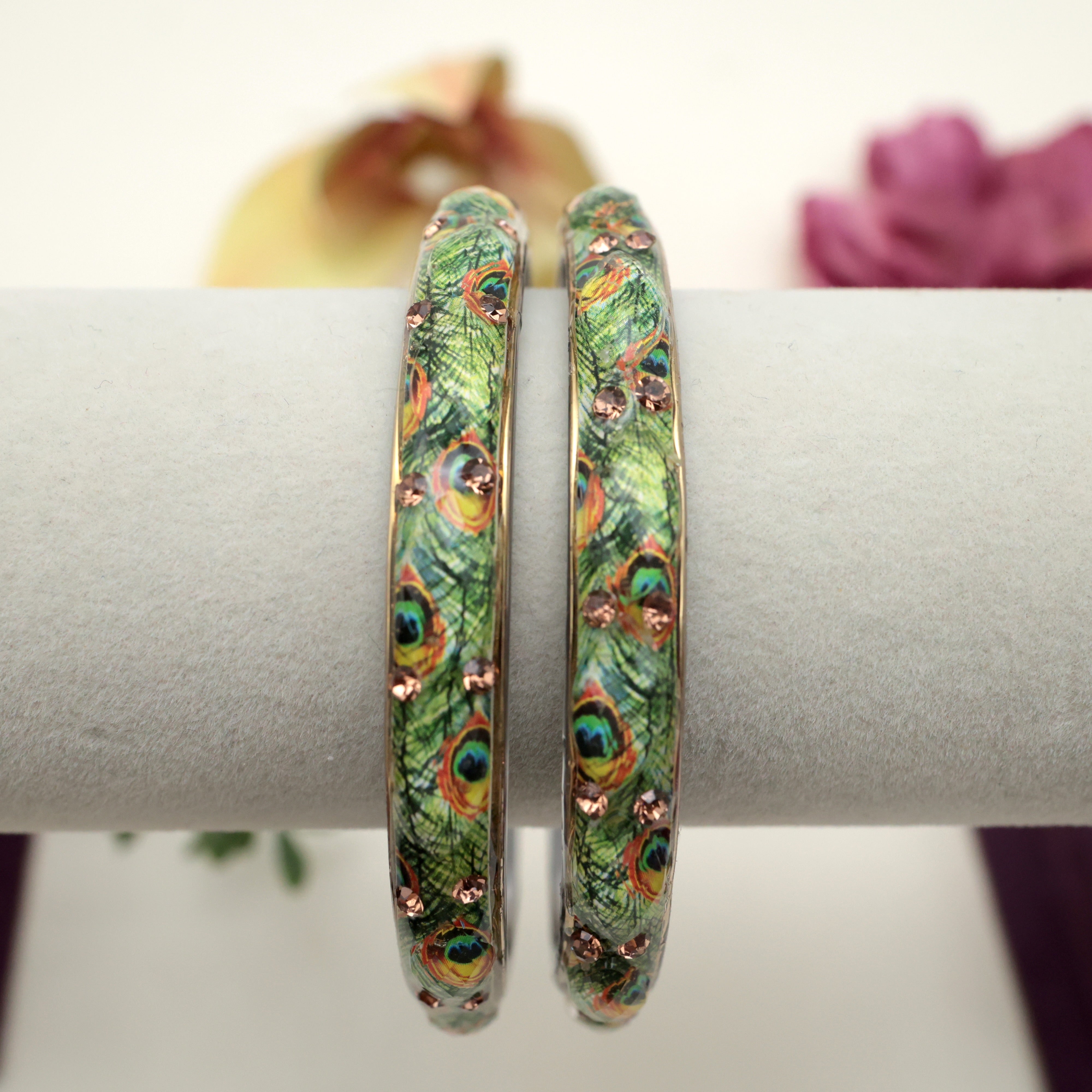 Unique Thick Peacock Feather Glass Bangles
