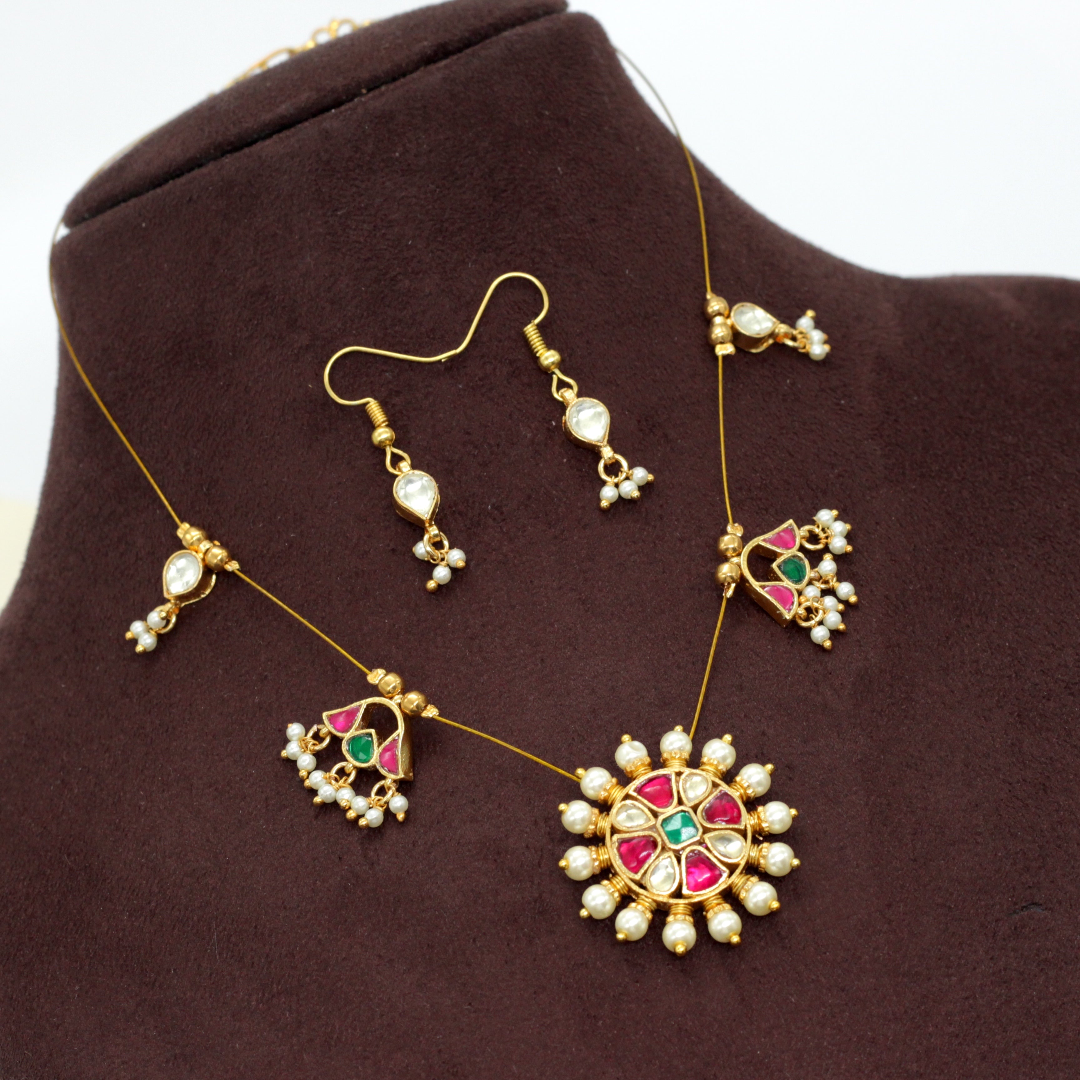 CHAKRI - Handmade Jadau Kundan Invisible Necklace Set