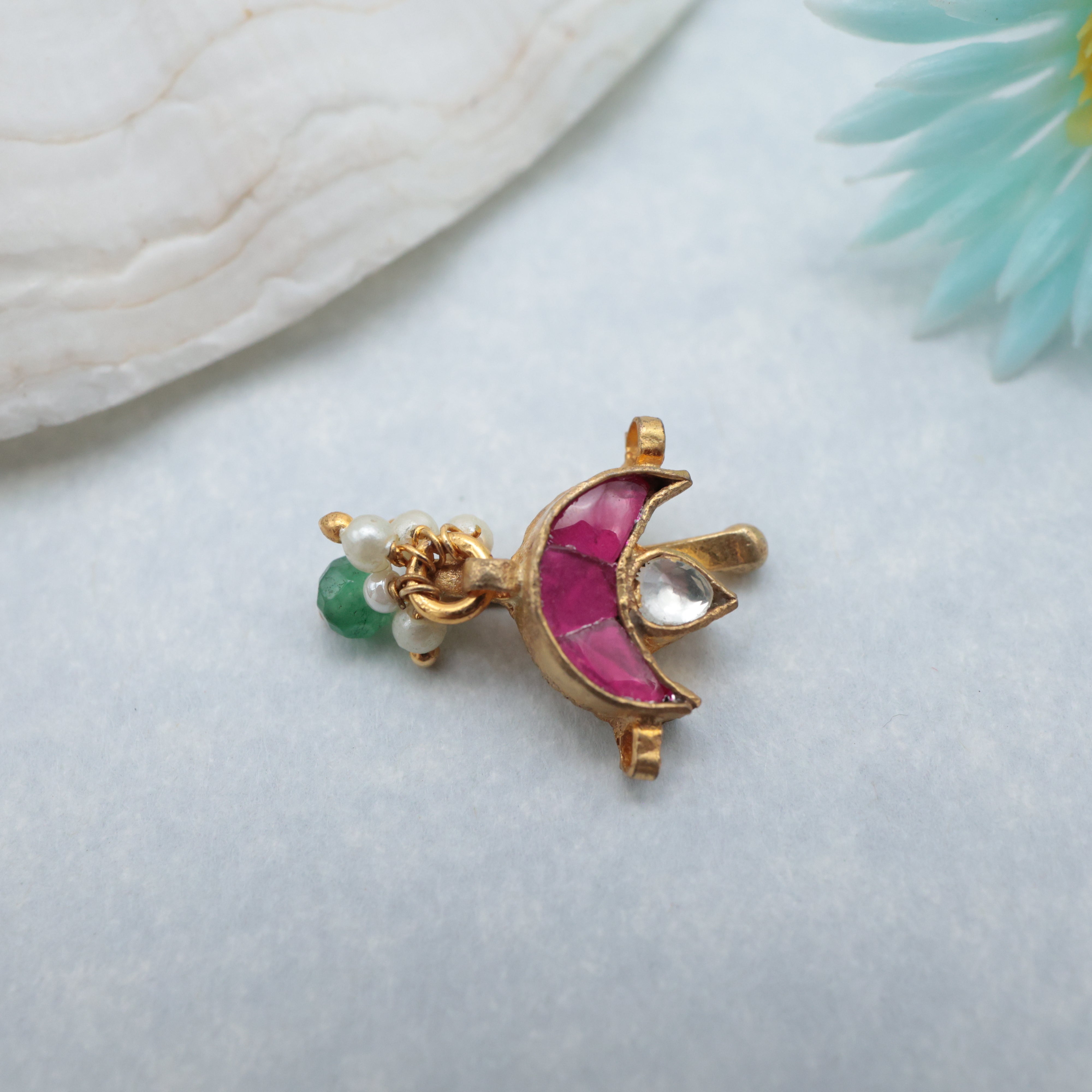 PREMIUM PACHI KUNDAN CHAANDINI BRIDAL CLIP ON NOSE PIN - KUNDAN BRIDAL NOSEPIN