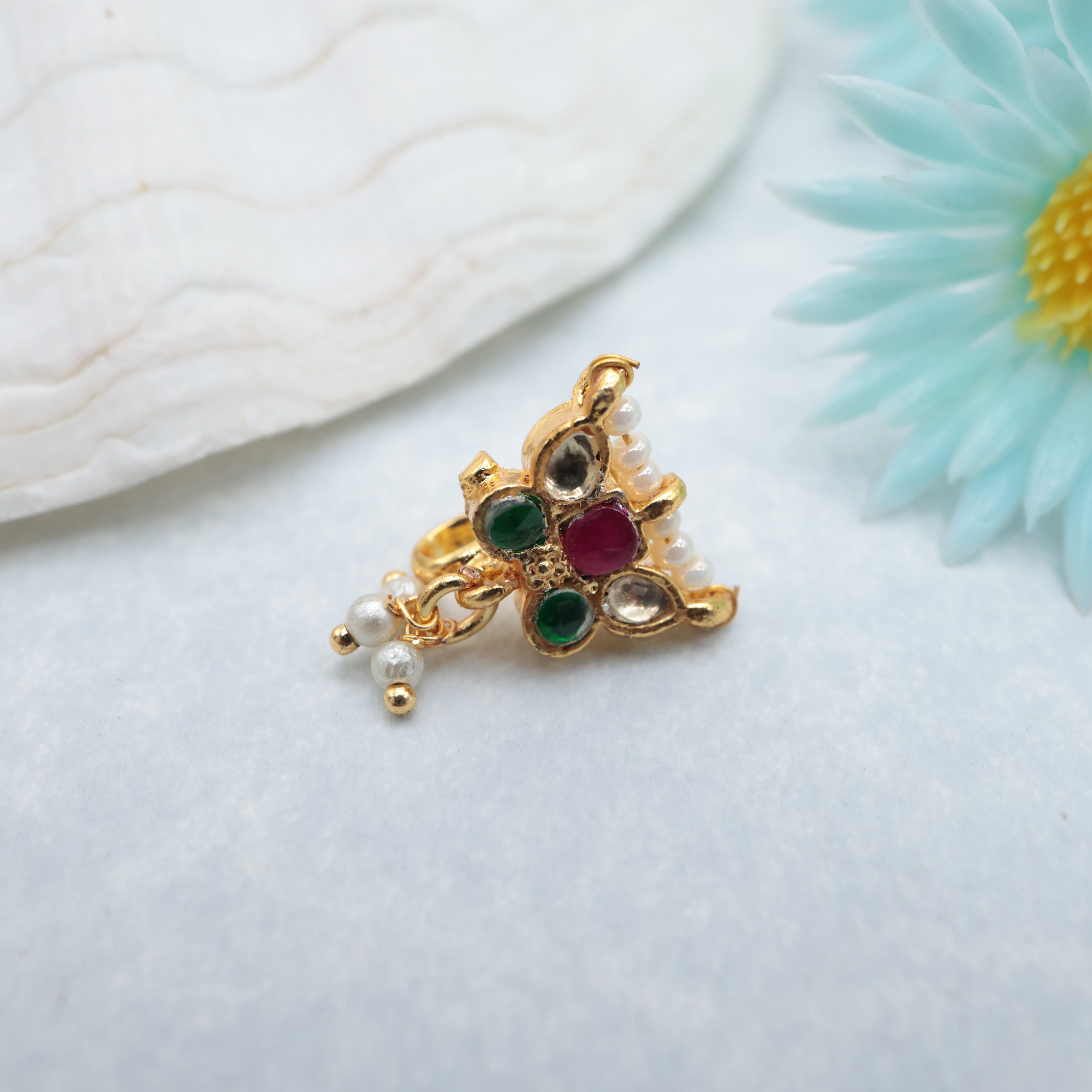 PREMIUM PACHI KUNDAN BUTTERFLY CLIP ON NOSE PIN - KUNDAN BRIDAL NOSEPIN