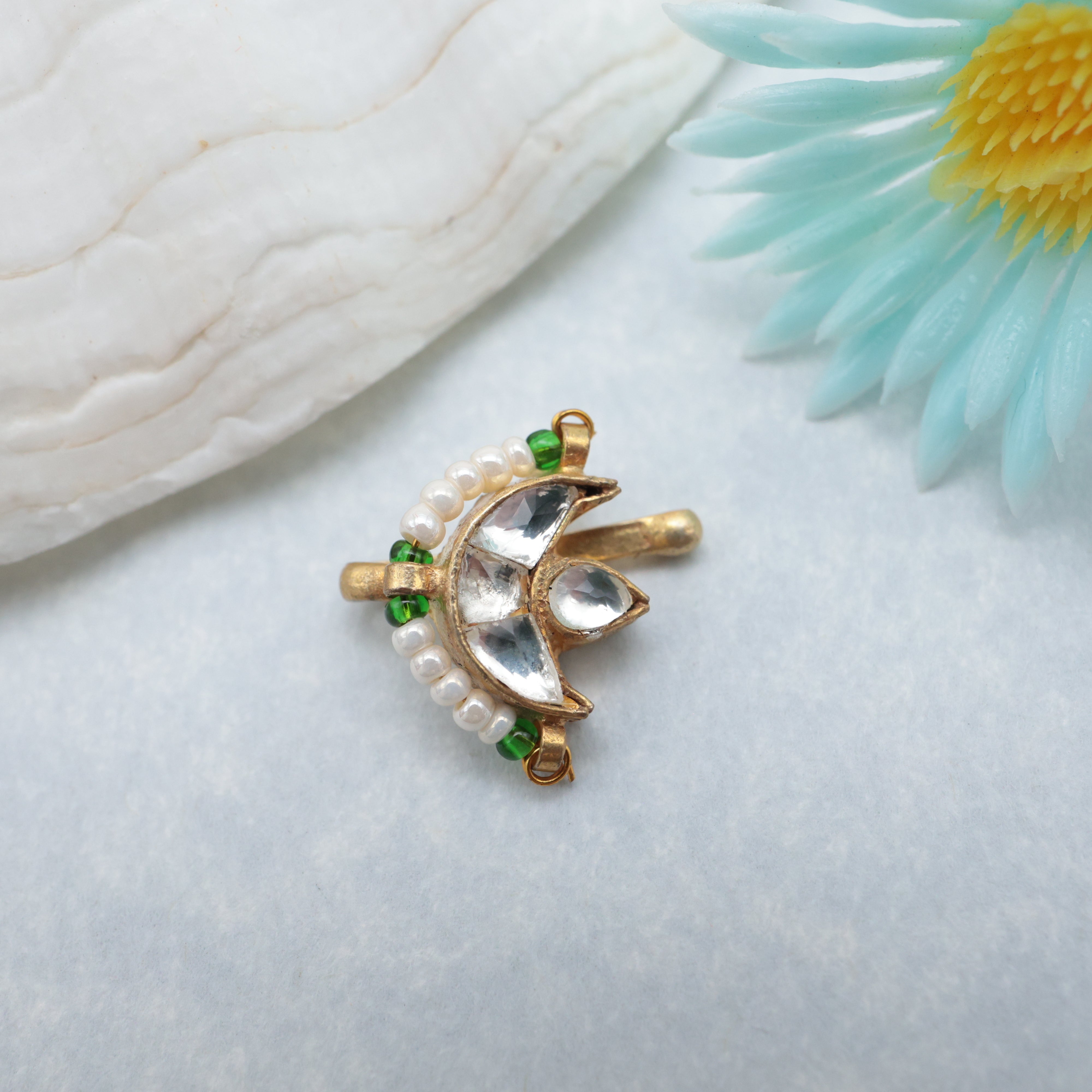 PREMIUM PACHI KUNDAN CHANDRABINDU PEARL OUTLINE CLIP ON NOSE PIN - KUNDAN BRIDAL NOSEPIN