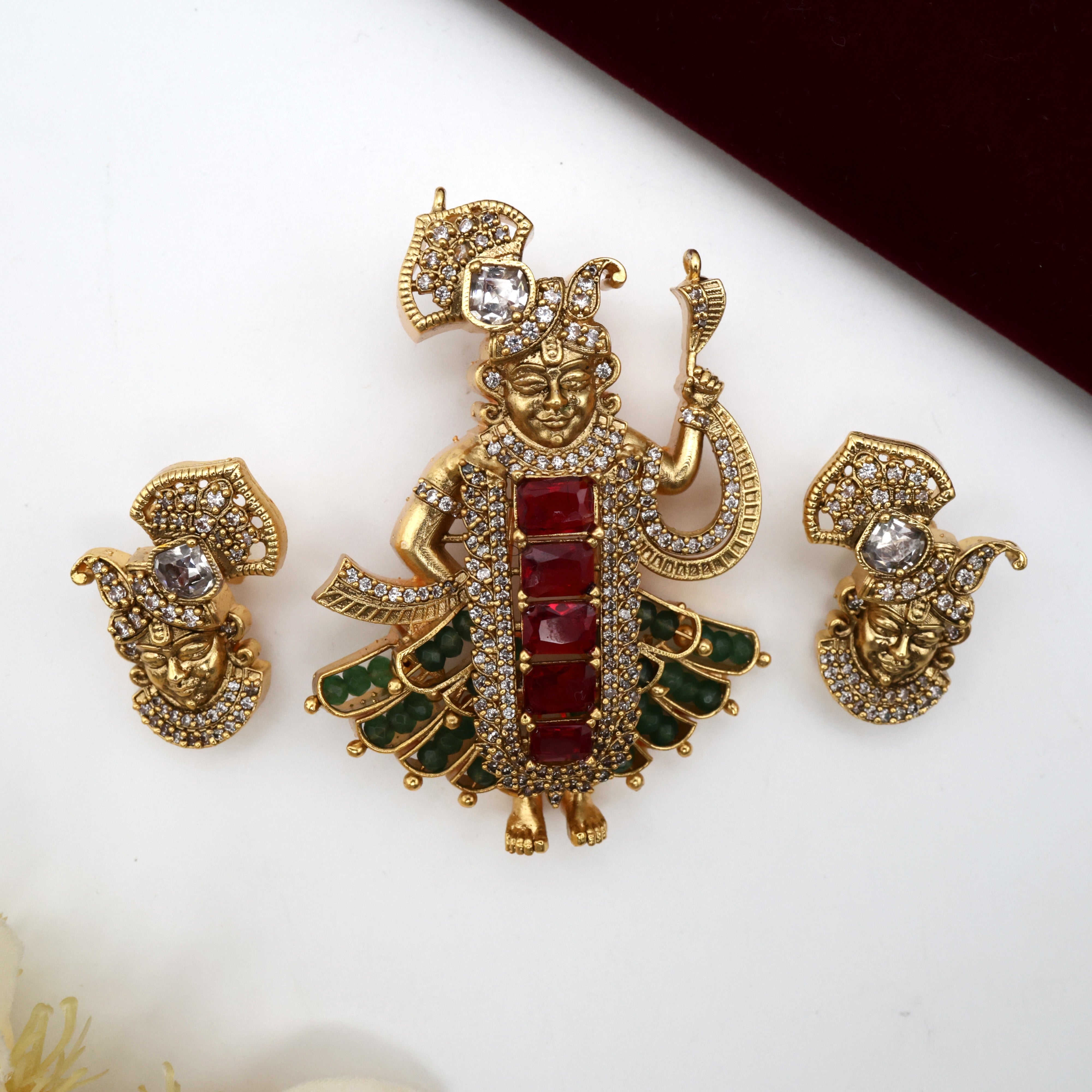 Antique AD Shri Krishna Detachable Pendant/Brooch Set