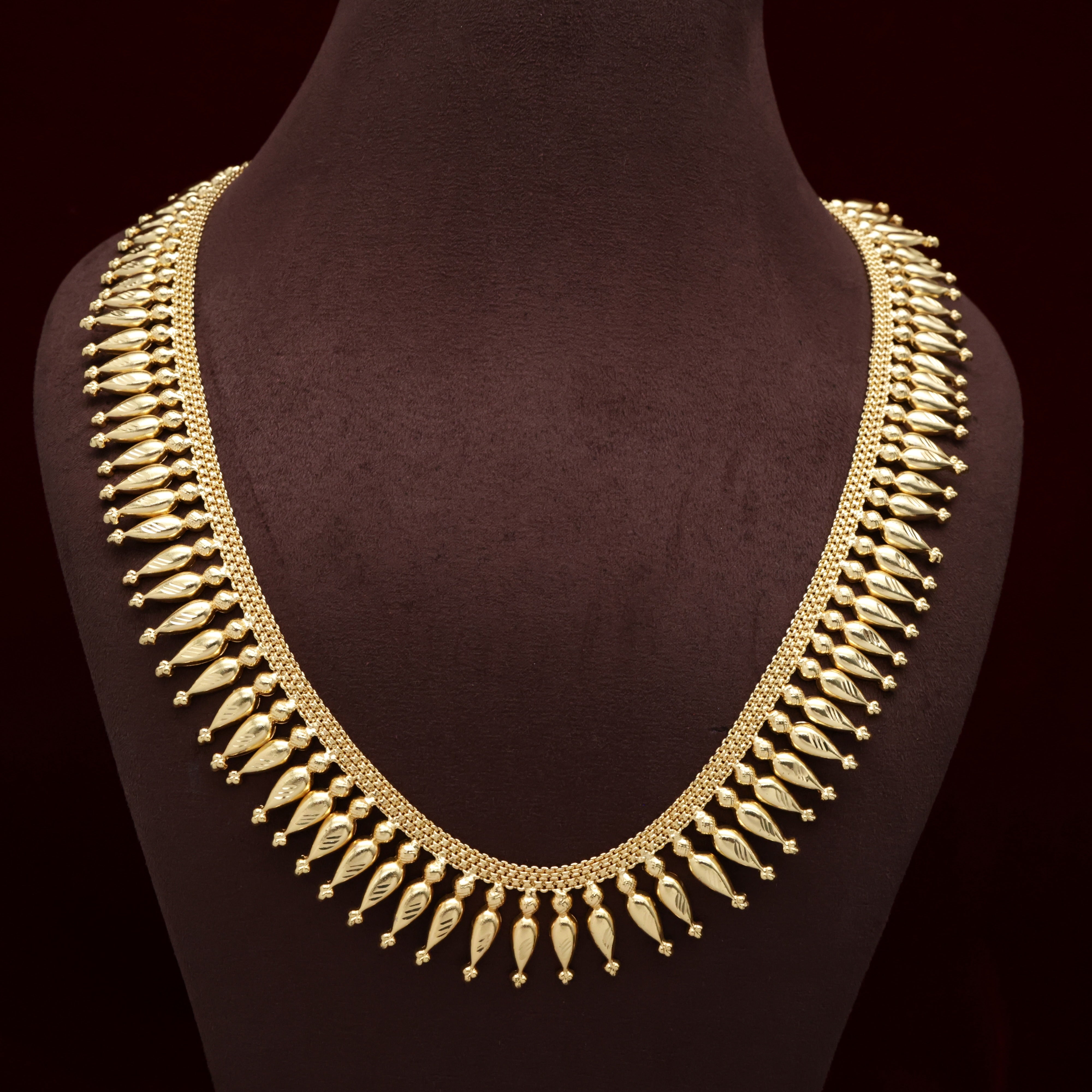 Real Gold Tone Traditional Kerala Mulla Mottu Long Necklace