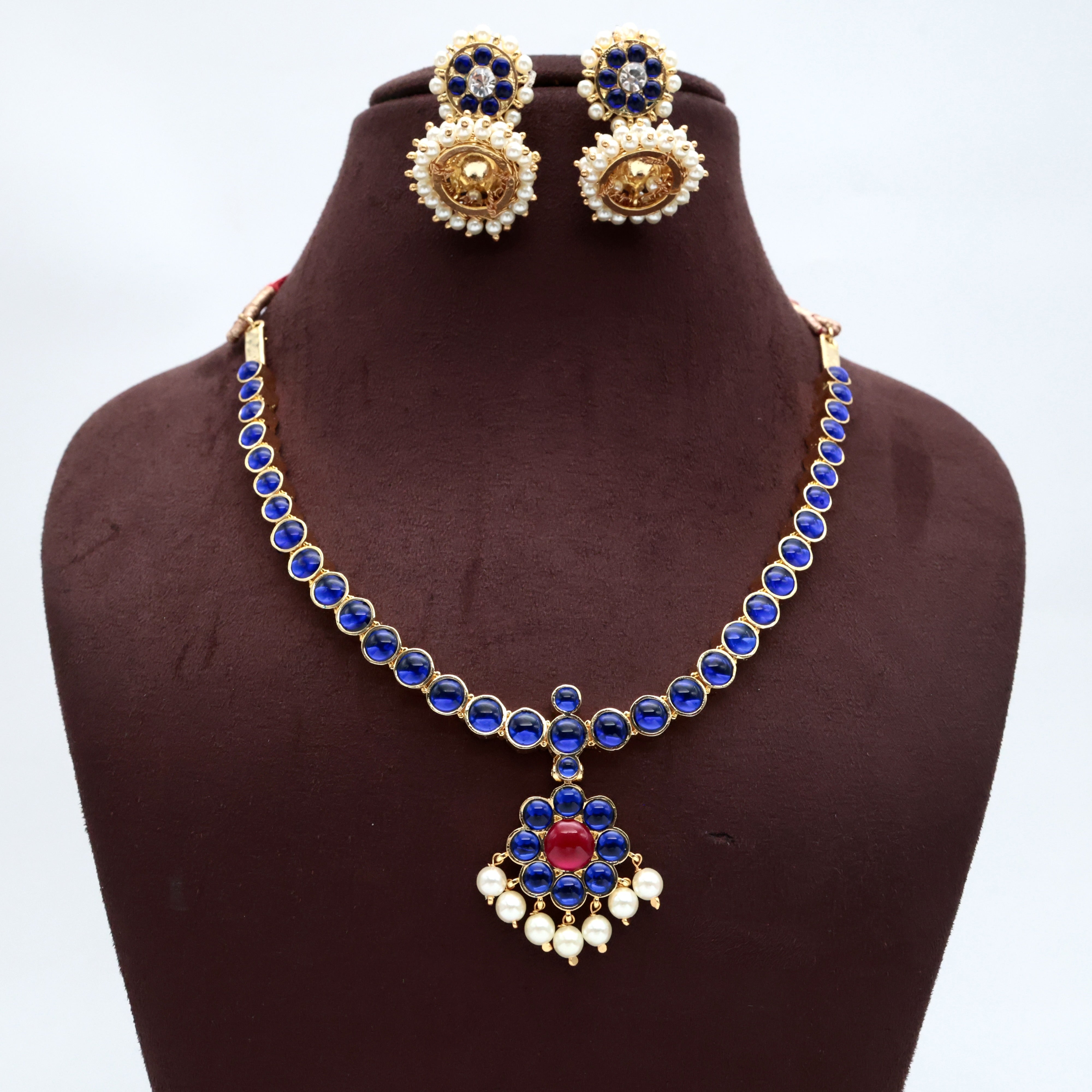 TRADITIONAL REAL KEMP CLASSIC ATTIGAI WITH JHUMKAS -BLUE