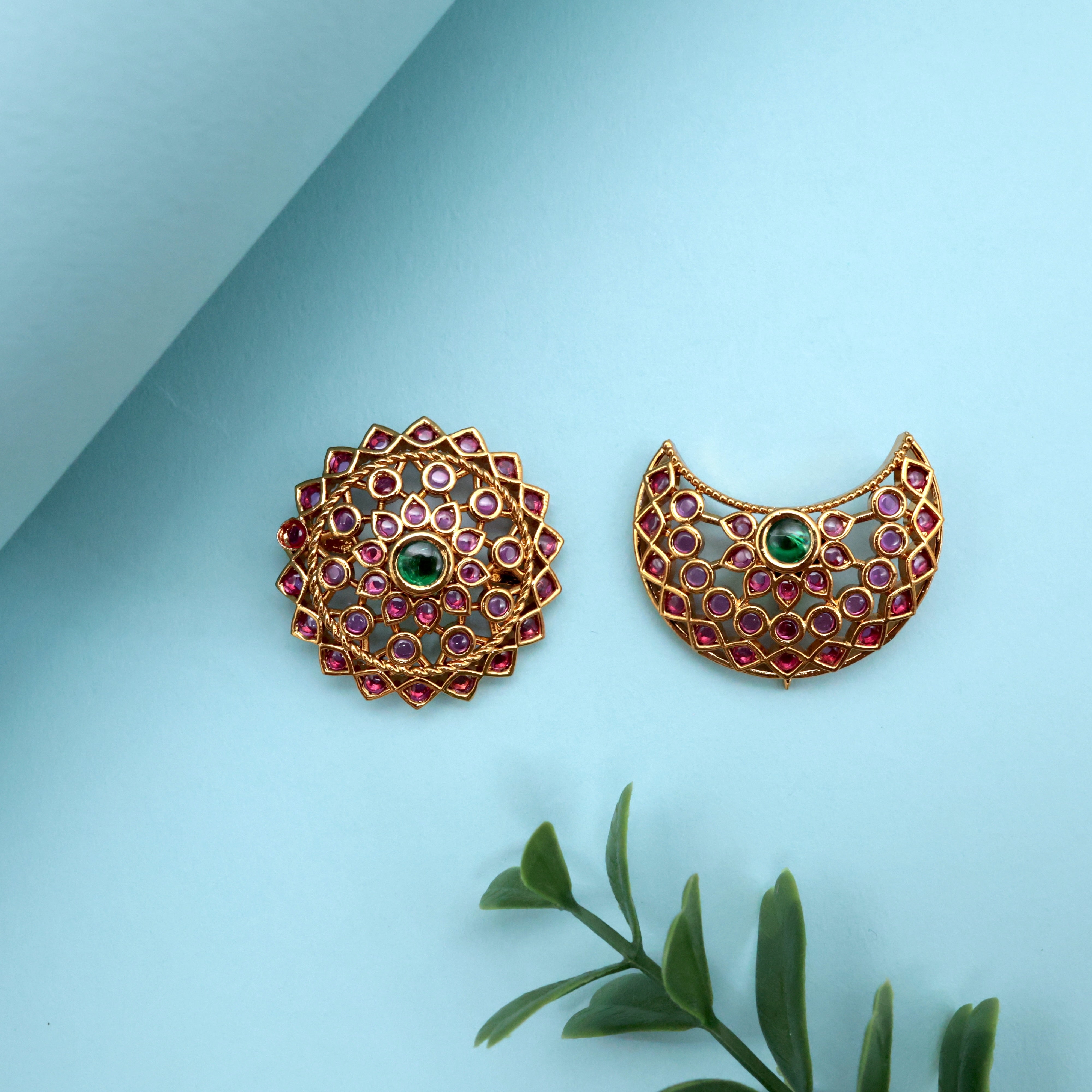 PREMIUM KEMP TRADITIONAL RAINDROP BRIDAL SUN MOON - BRIDAL SURYAN CHANDRAN HAIR ACCESSORY