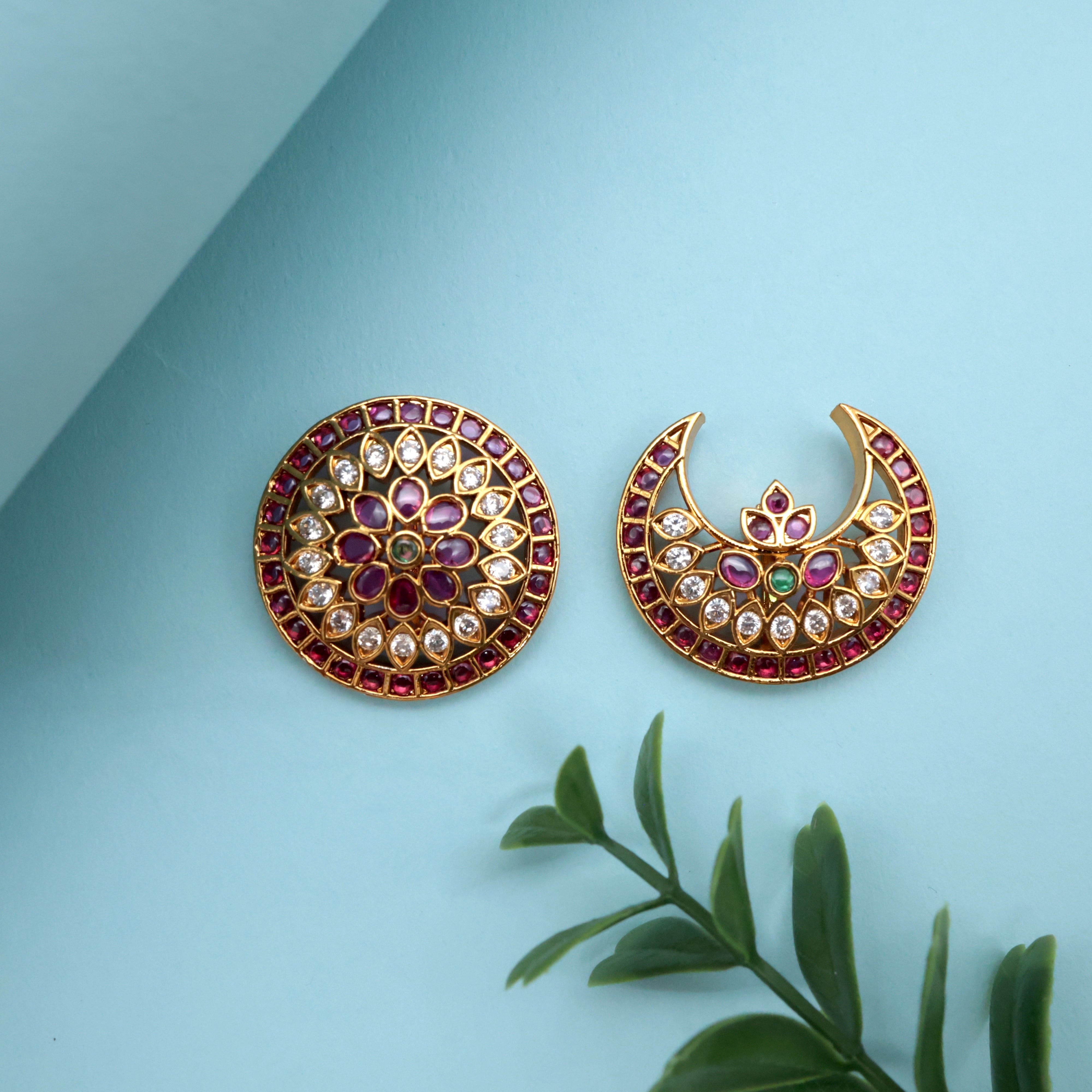 PREMIUM KEMP TRADITIONAL EYE CUT BRIDAL SUN MOON - BRIDAL SURYAN CHANDRAN HAIR ACCESSORY