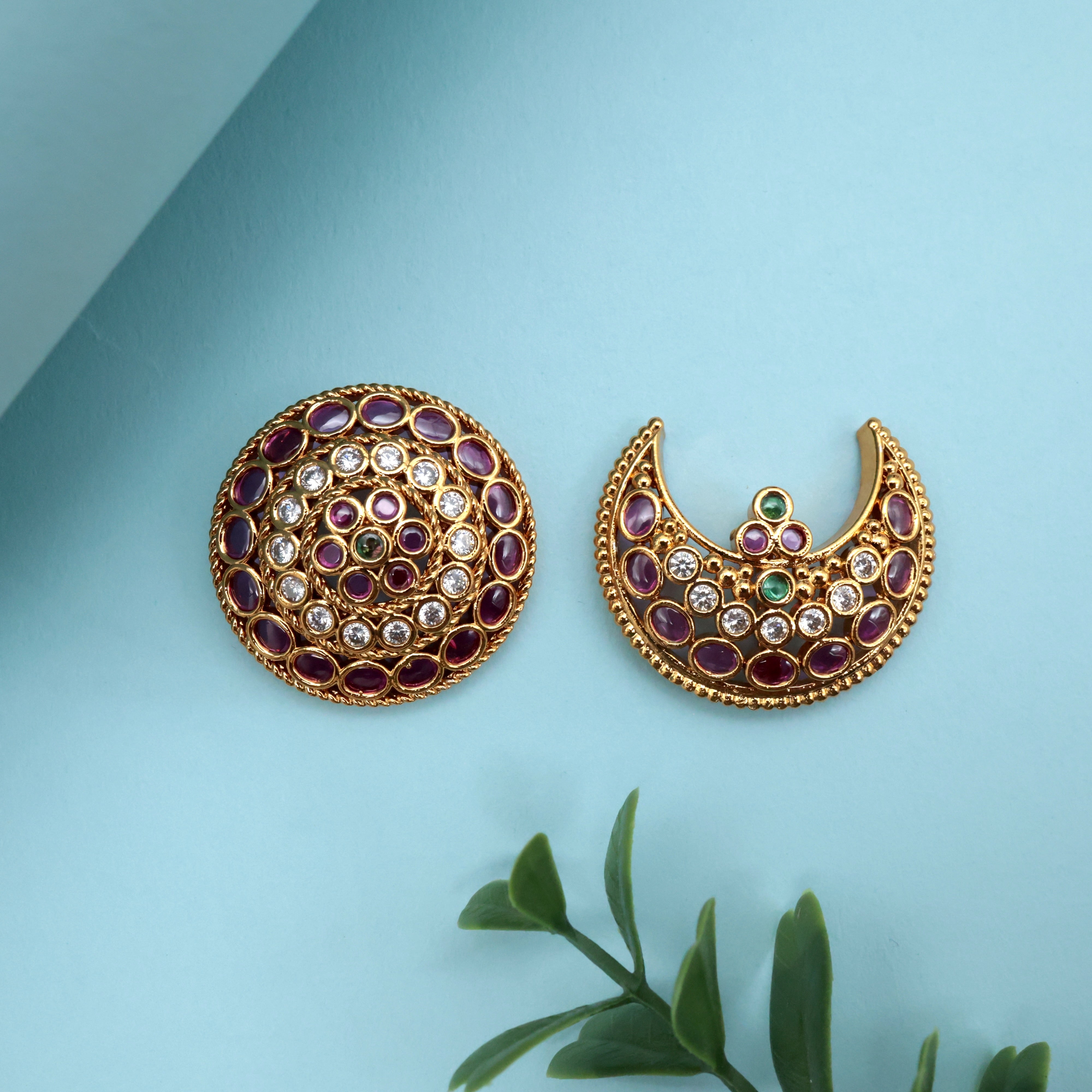 PREMIUM KEMP TRADITIONAL THILAK FLOWER BRIDAL SUN MOON - BRIDAL SURYAN CHANDRAN HAIR ACCESSORY