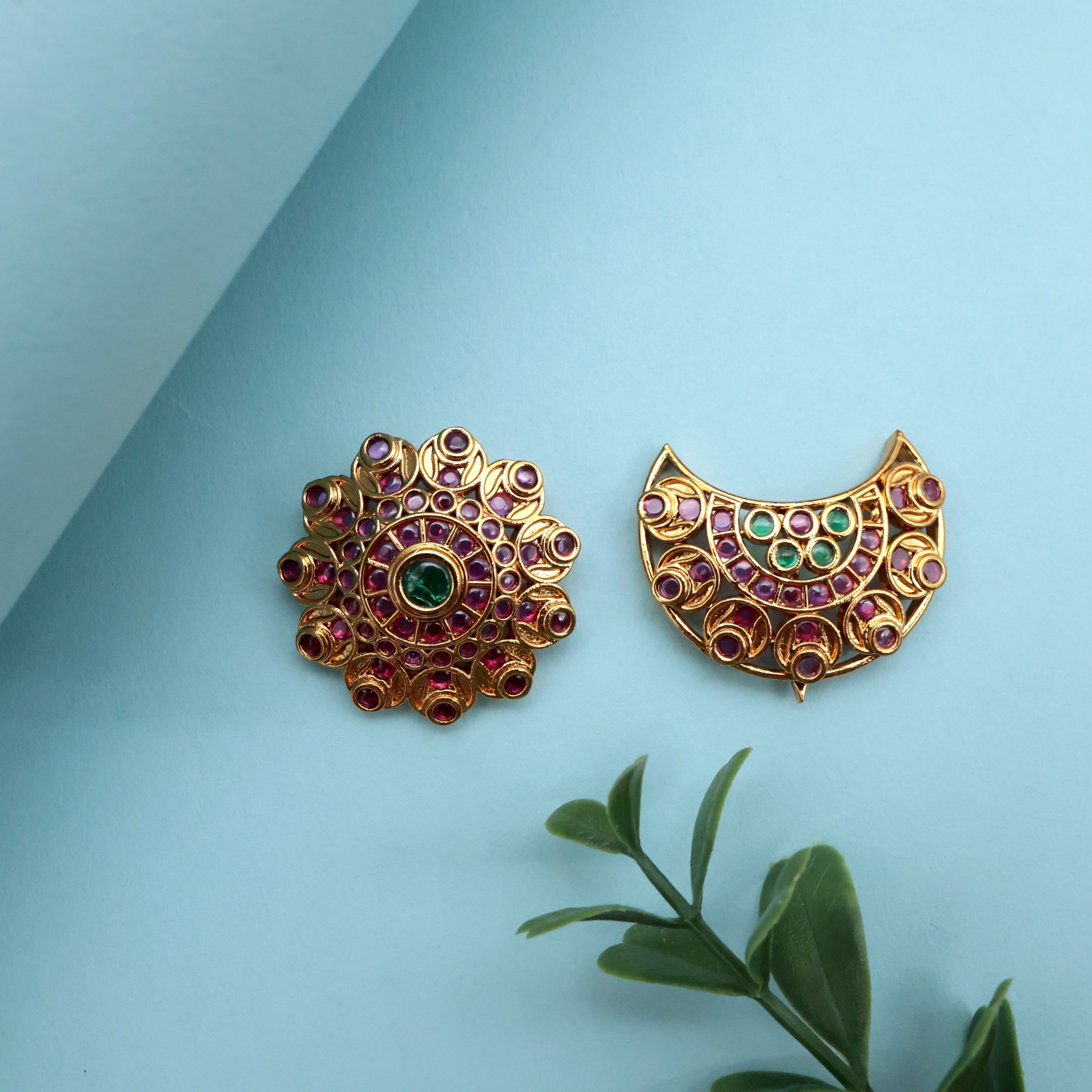 PREMIUM KEMP TRADITIONAL WHEEL BRIDAL SUN MOON - BRIDAL SURYAN CHANDRAN HAIR ACCESSORY