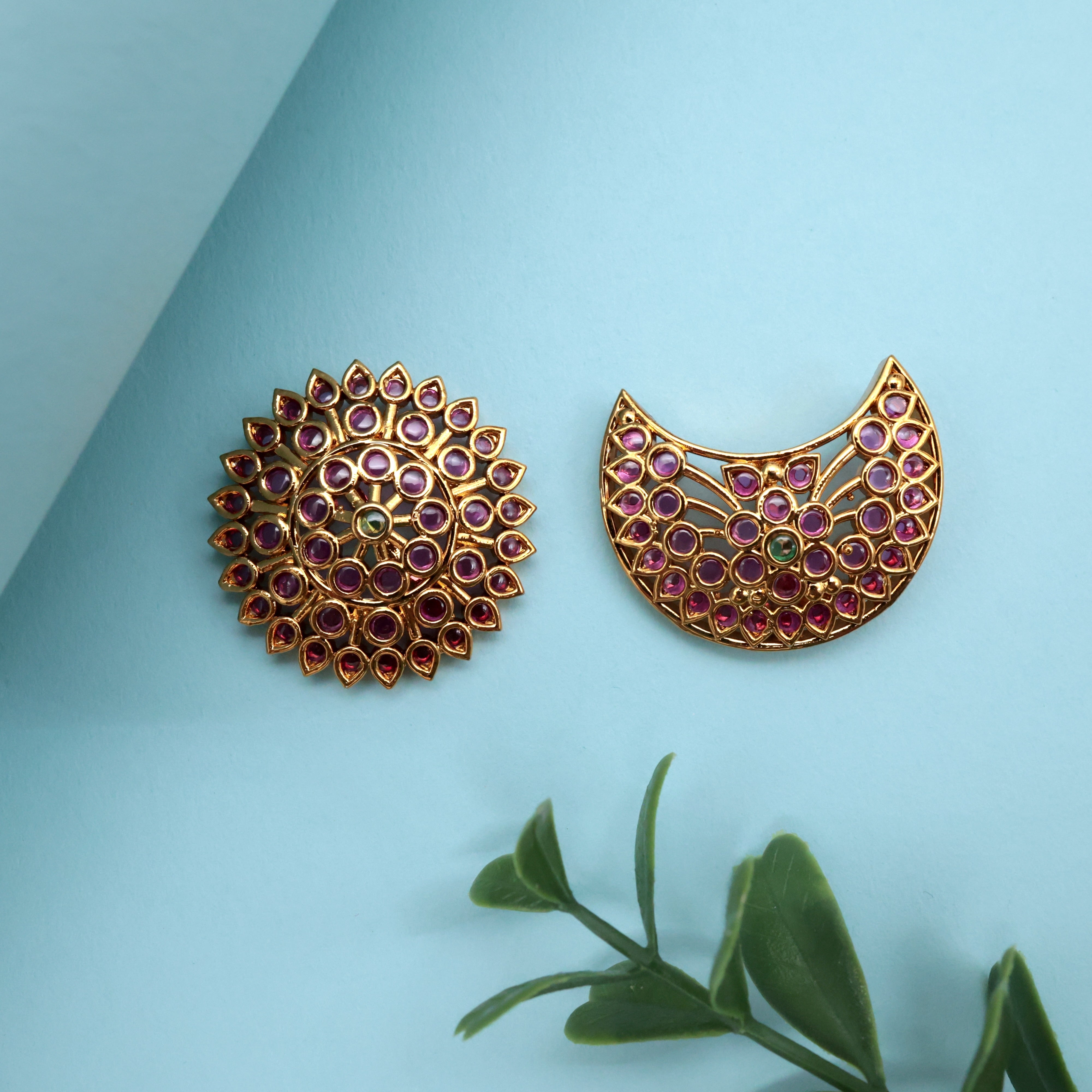 Premium Kemp Traditional Flower Chakri Bridal Sun Moon - Bridal Suryan Chandran Hair Accessory