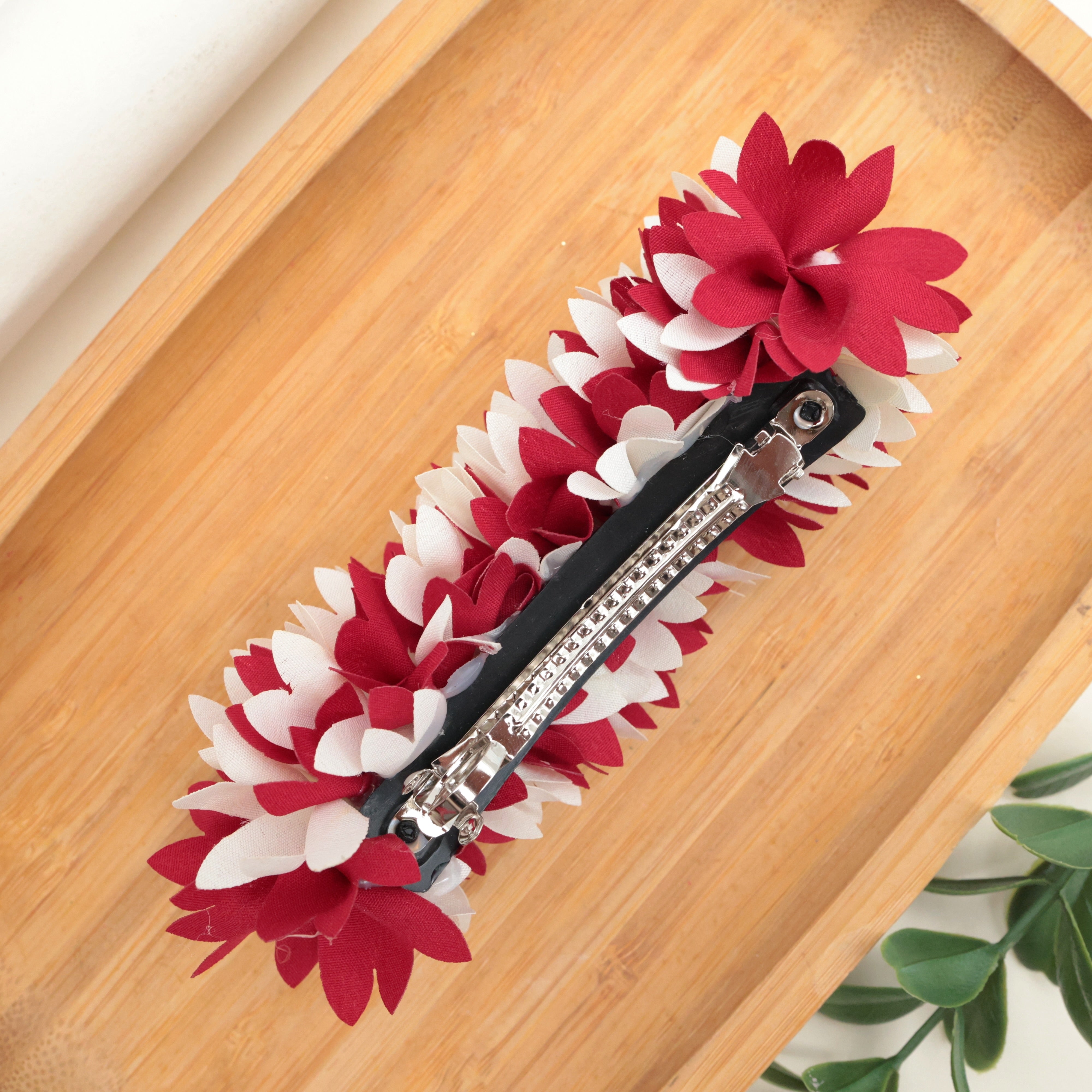 HANDMADE PICHI POO BIG SIZE FRENCH BARRETTE HAIR CLIP FOR WOMEN - RED & WHITE