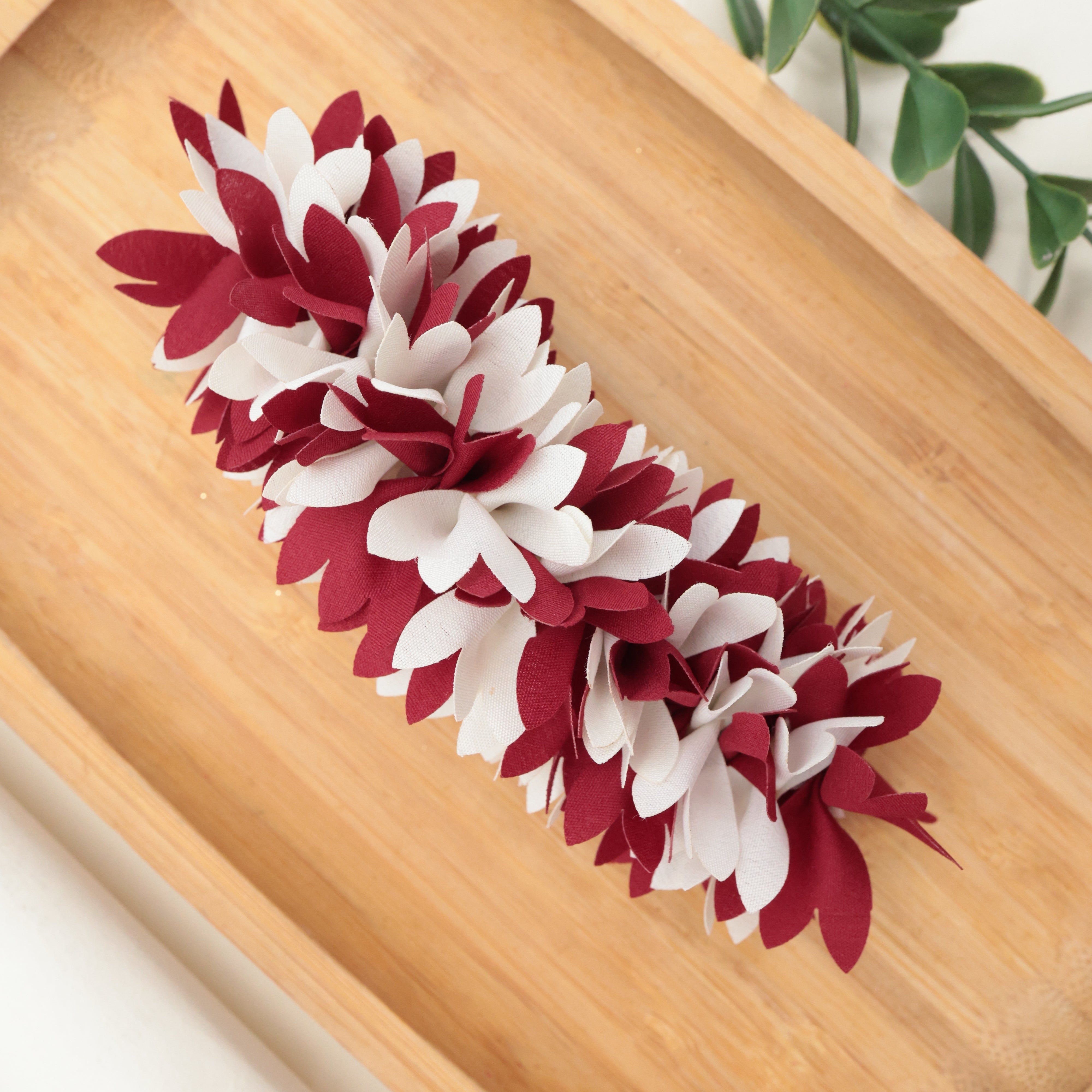 HANDMADE PICHI POO BIG SIZE FRENCH BARRETTE HAIR CLIP FOR WOMEN - MAROON & WHITE