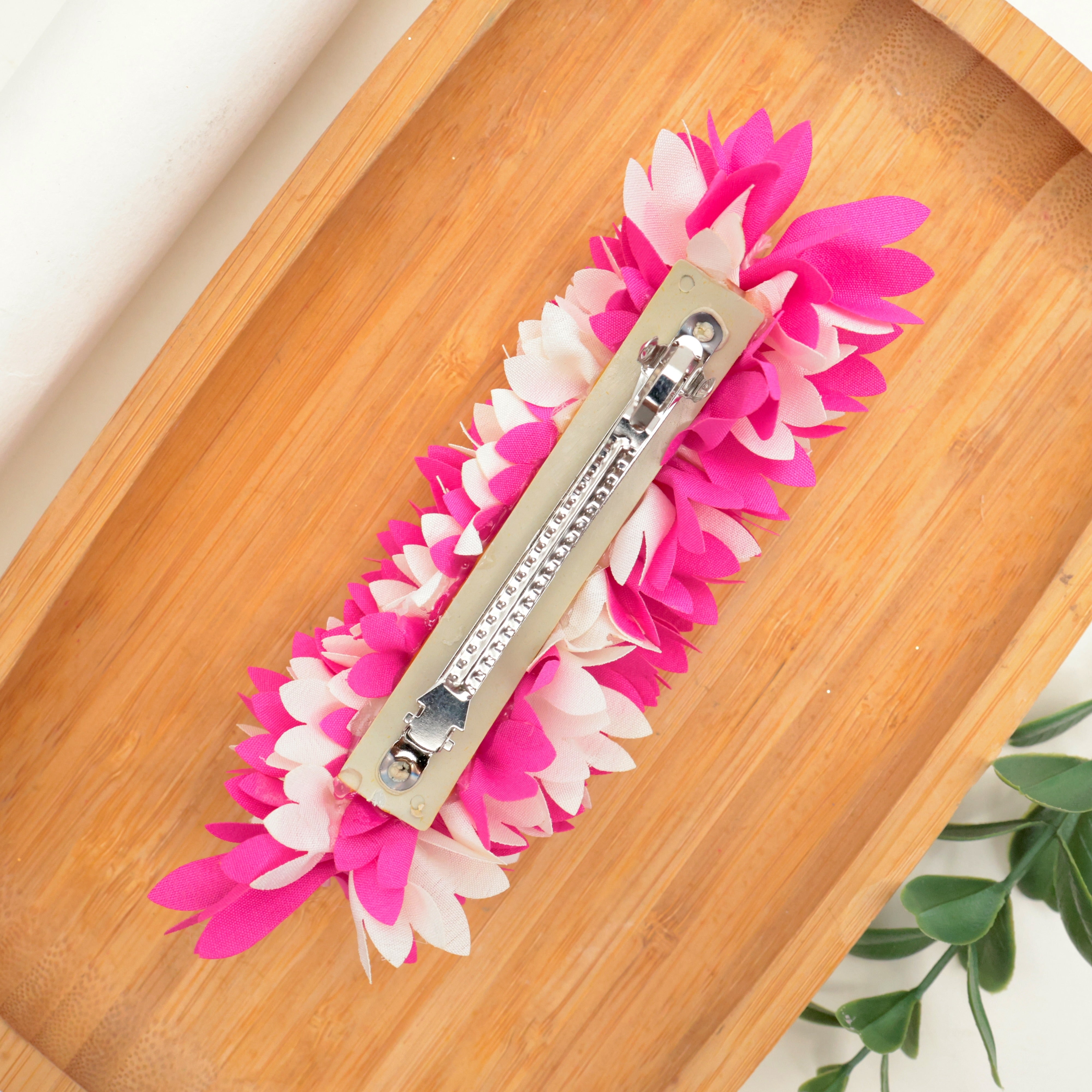 HANDMADE PICHI POO BIG SIZE FRENCH BARRETTE HAIR CLIP FOR WOMEN - ROSE & WHITE