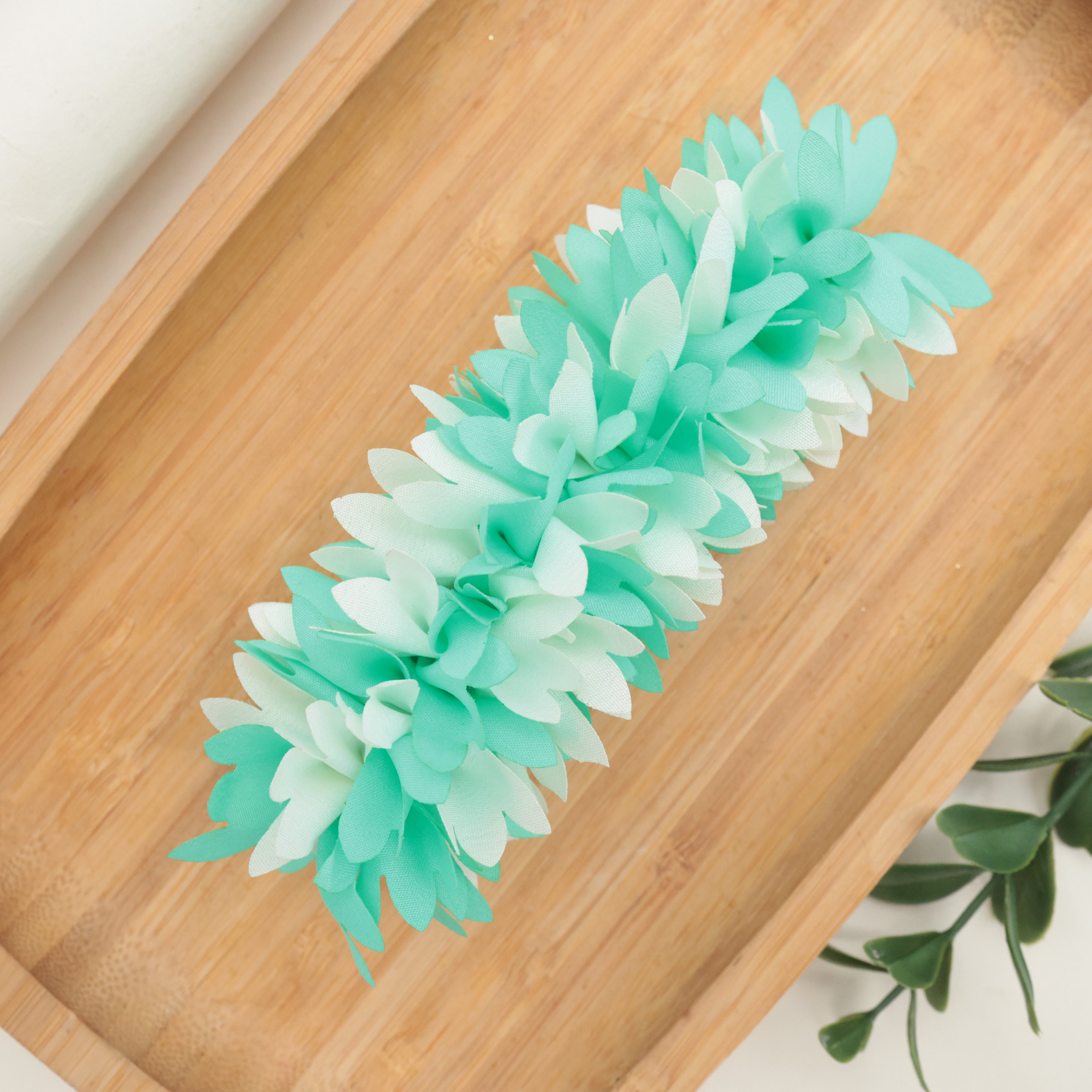 HANDMADE PICHI POO BIG SIZE FRENCH BARRETTE HAIR CLIP FOR WOMEN - ICE BLUE & WHITE