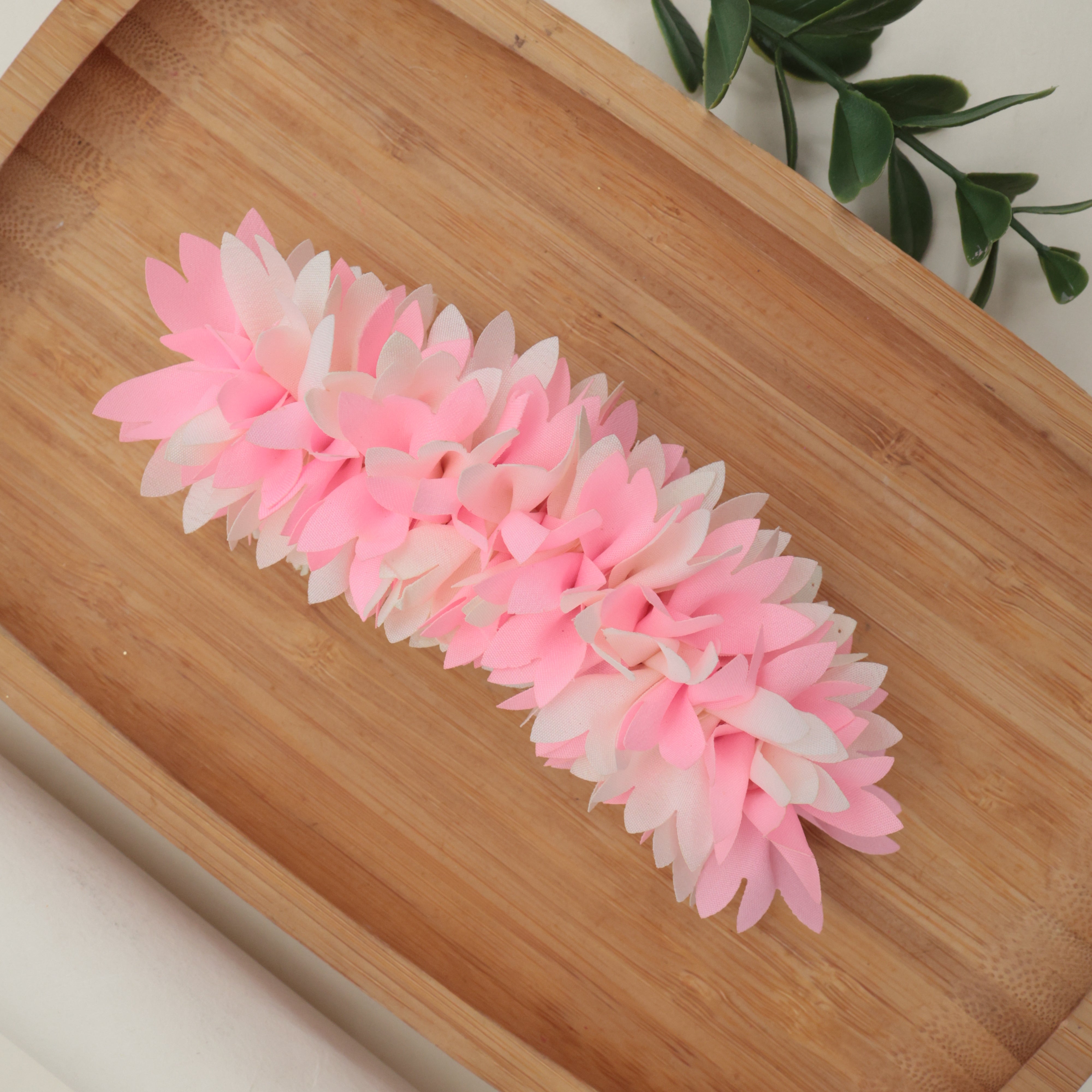 HANDMADE PICHI POO BIG SIZE FRENCH BARRETTE HAIR CLIP FOR WOMEN - BABY PINK & WHITE