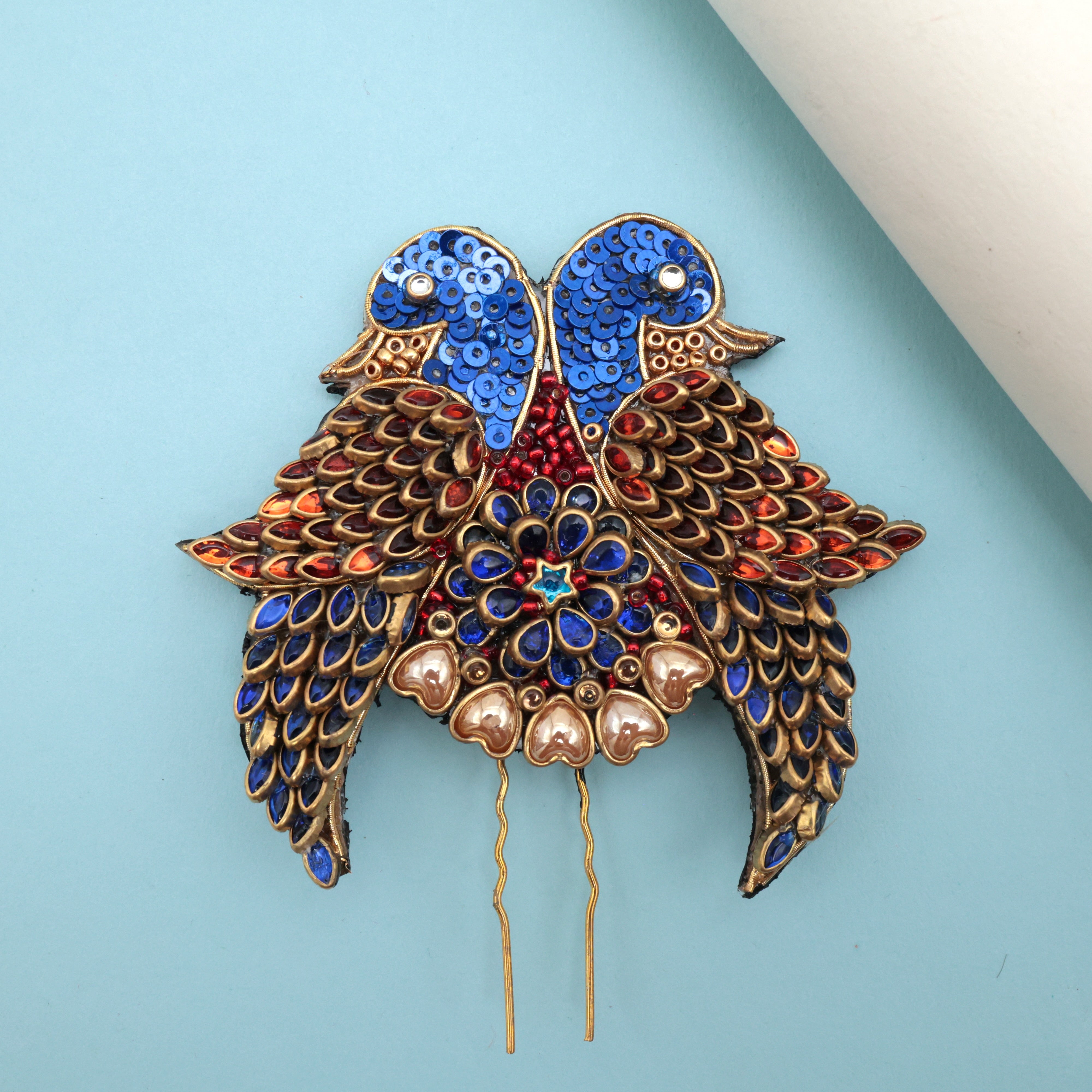 Handmade Kundan Double Peacock U Pin - Bridal Hair Pin For Women