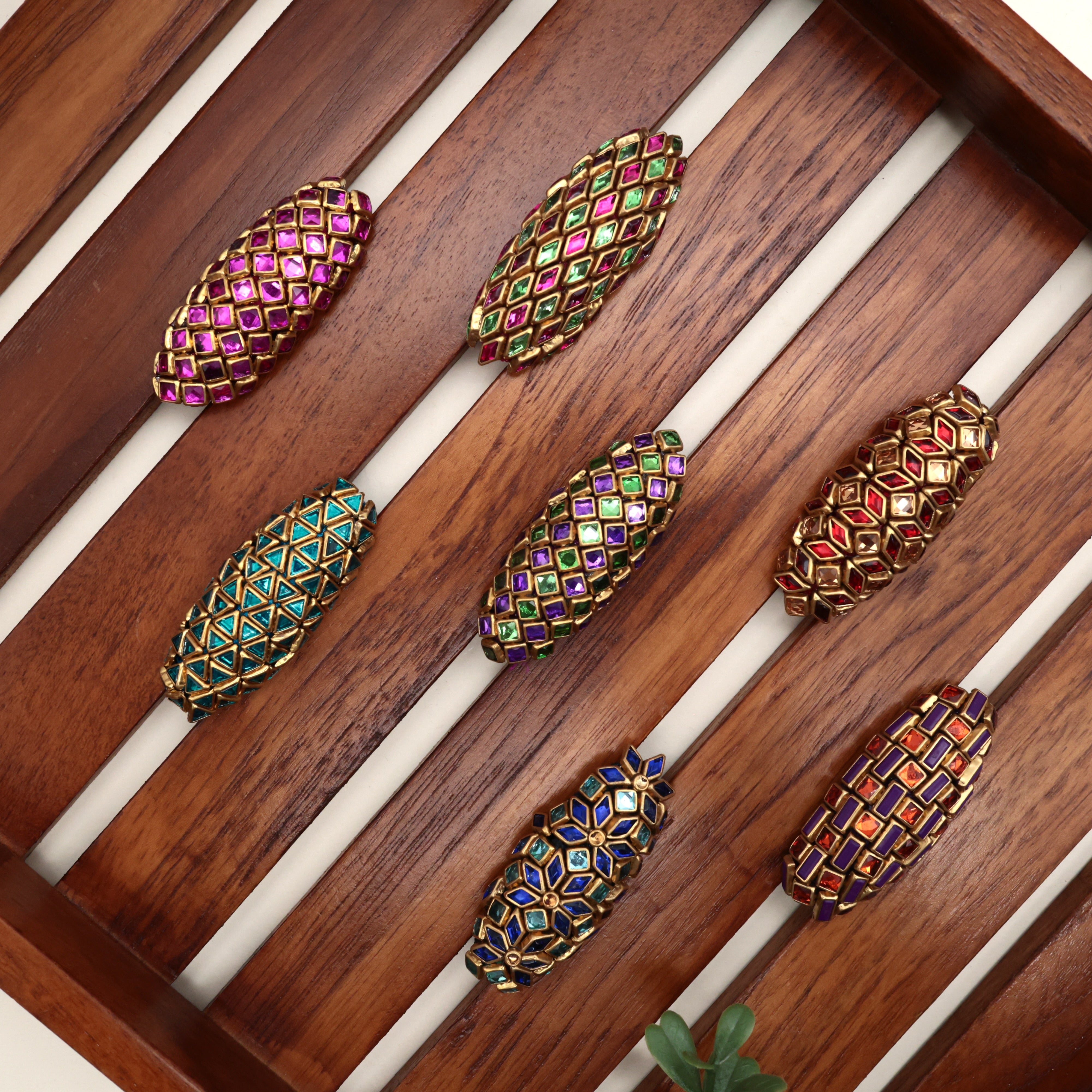 Pack of 7 Assorted Handmade Silk Thread Kundan Saree Pins