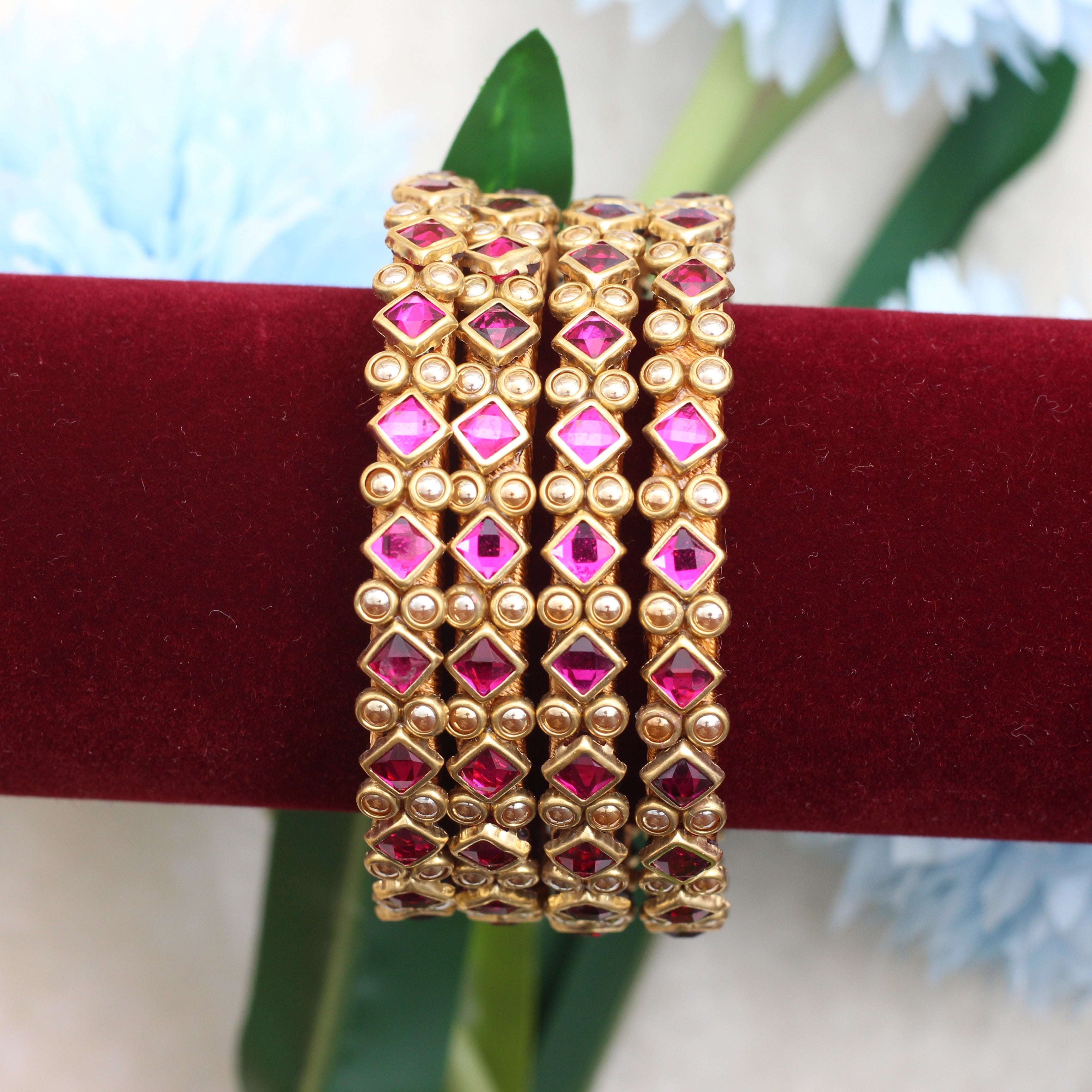 Handmade Silk Thread Kundan Diamond Bangles For Kids - Set of 4 - Best Navarathri Puja Return Gift