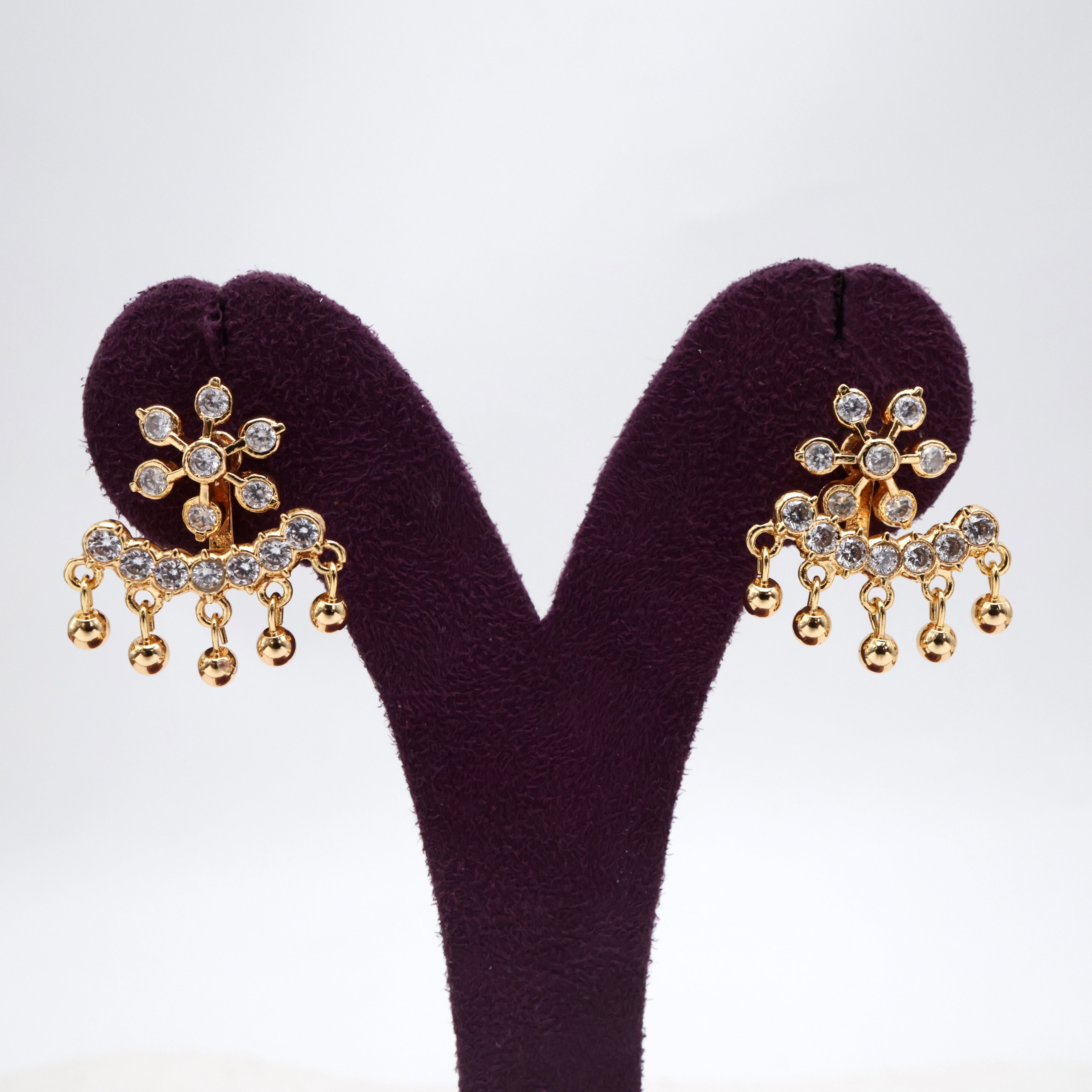 Diamond Look Real Gold Tone Micro Gold Polished Earrings