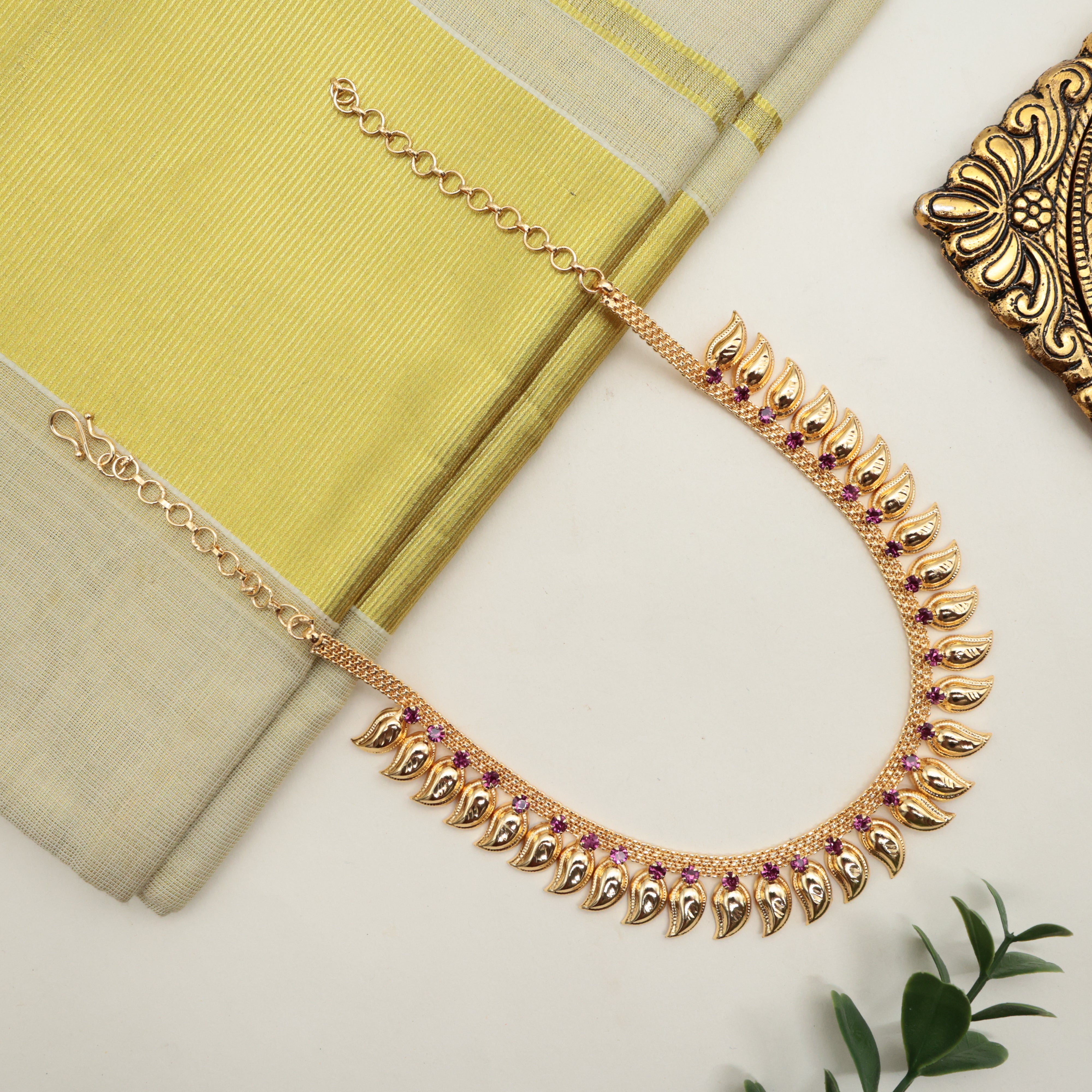 Real Gold Tone Traditional Kerala Maanga Malai/Mango Necklace