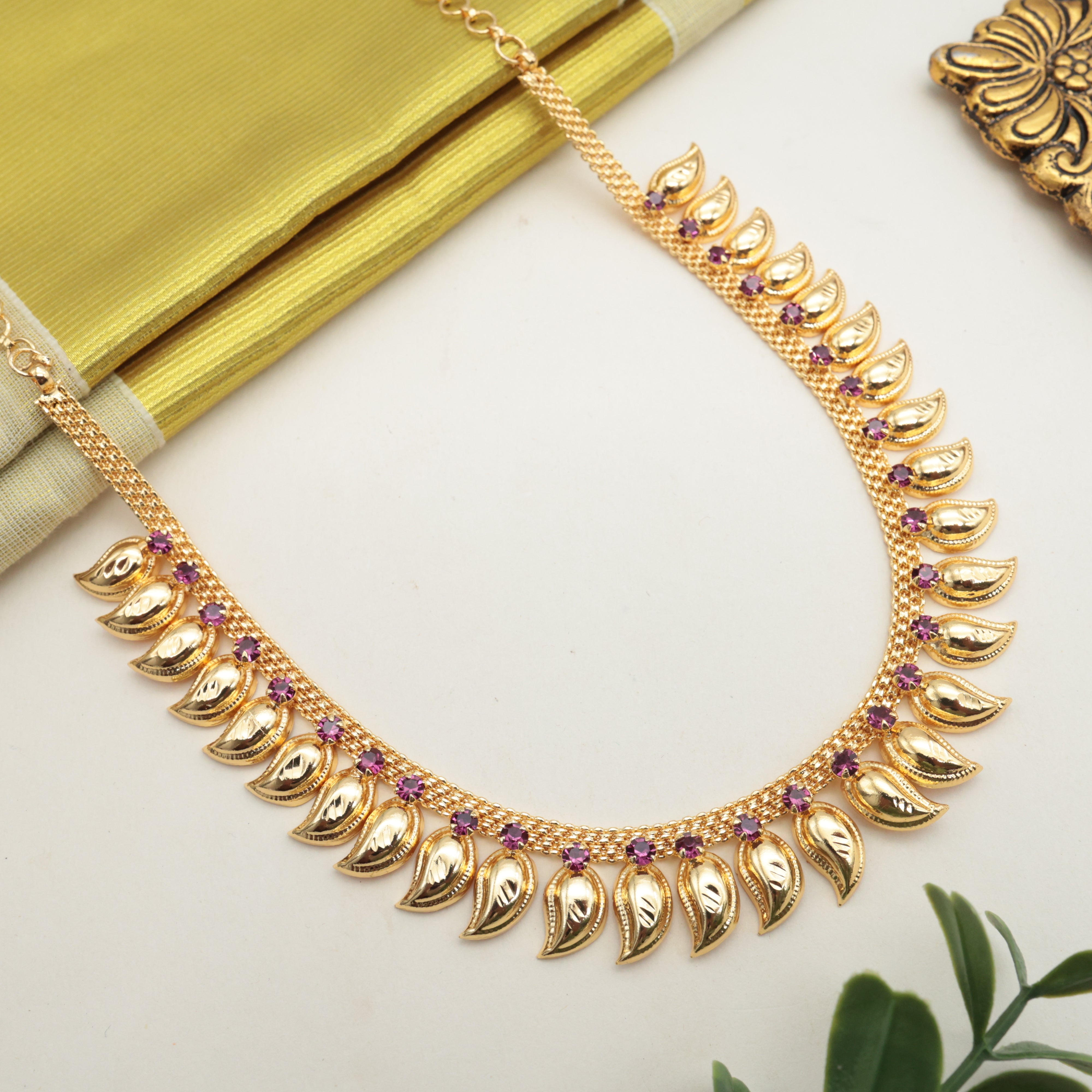 Real Gold Tone Traditional Kerala Maanga Malai/Mango Necklace