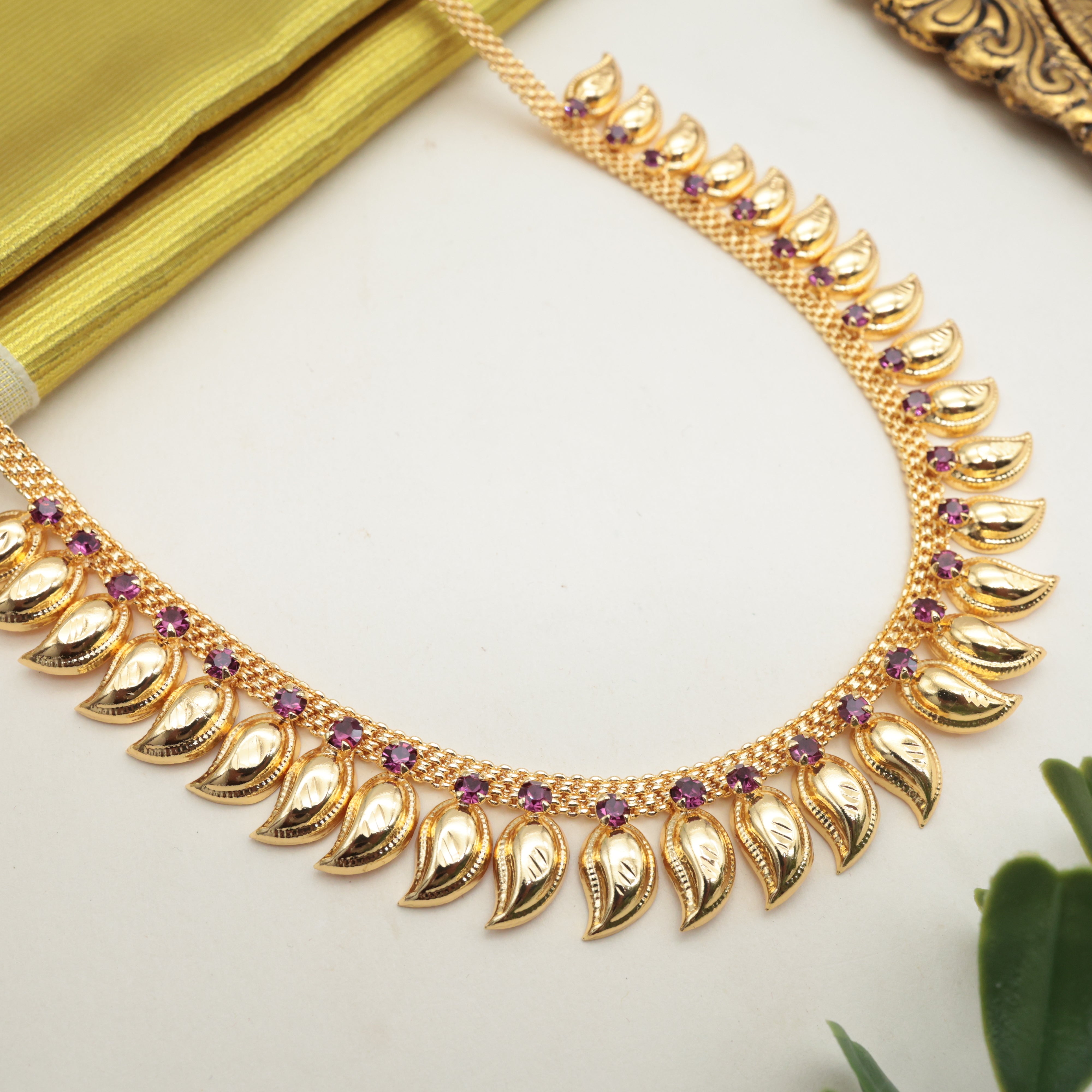 Real Gold Tone Traditional Kerala Maanga Malai/Mango Necklace