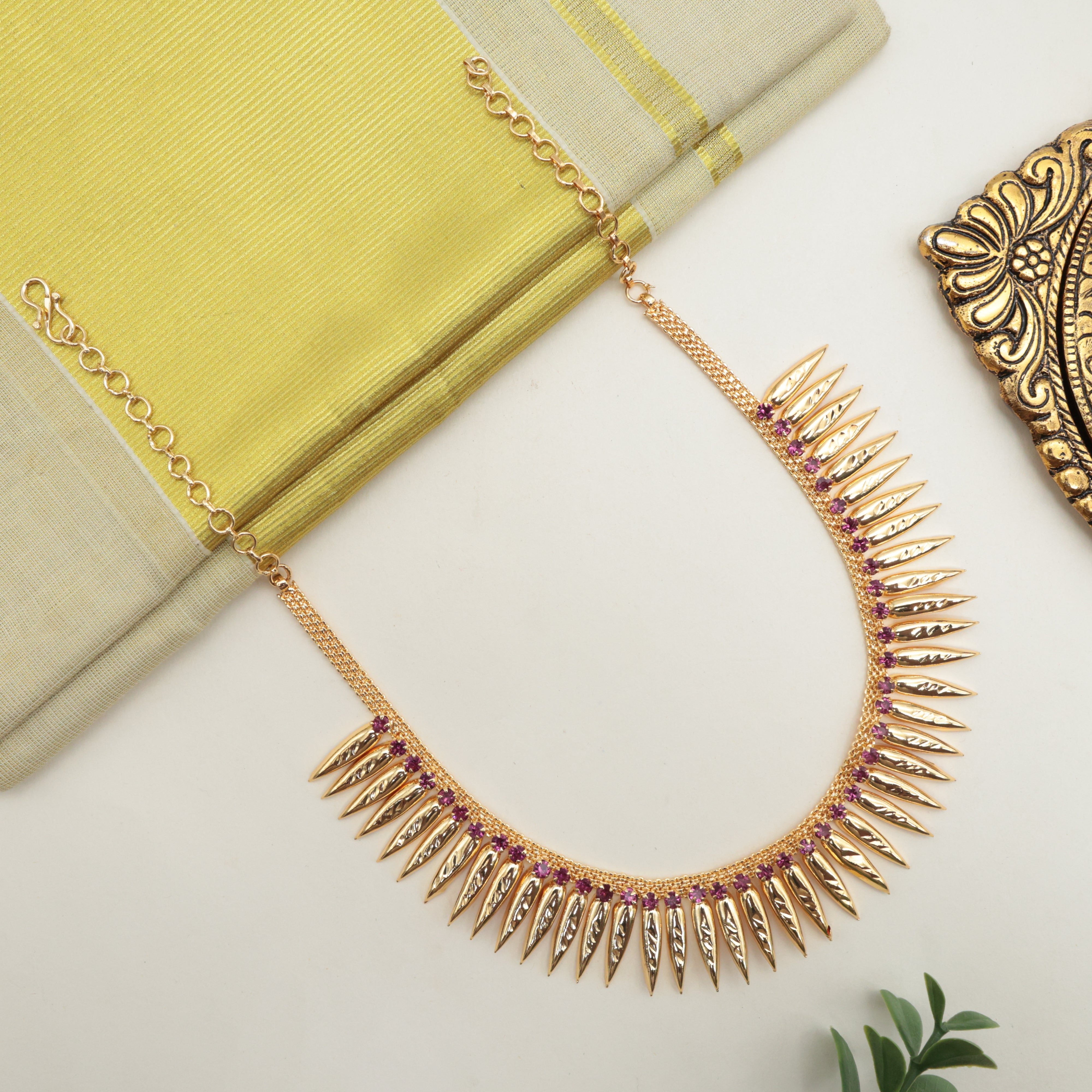 Real Gold Tone Traditional Kerala Neetu Mulla Mottu AD Necklace