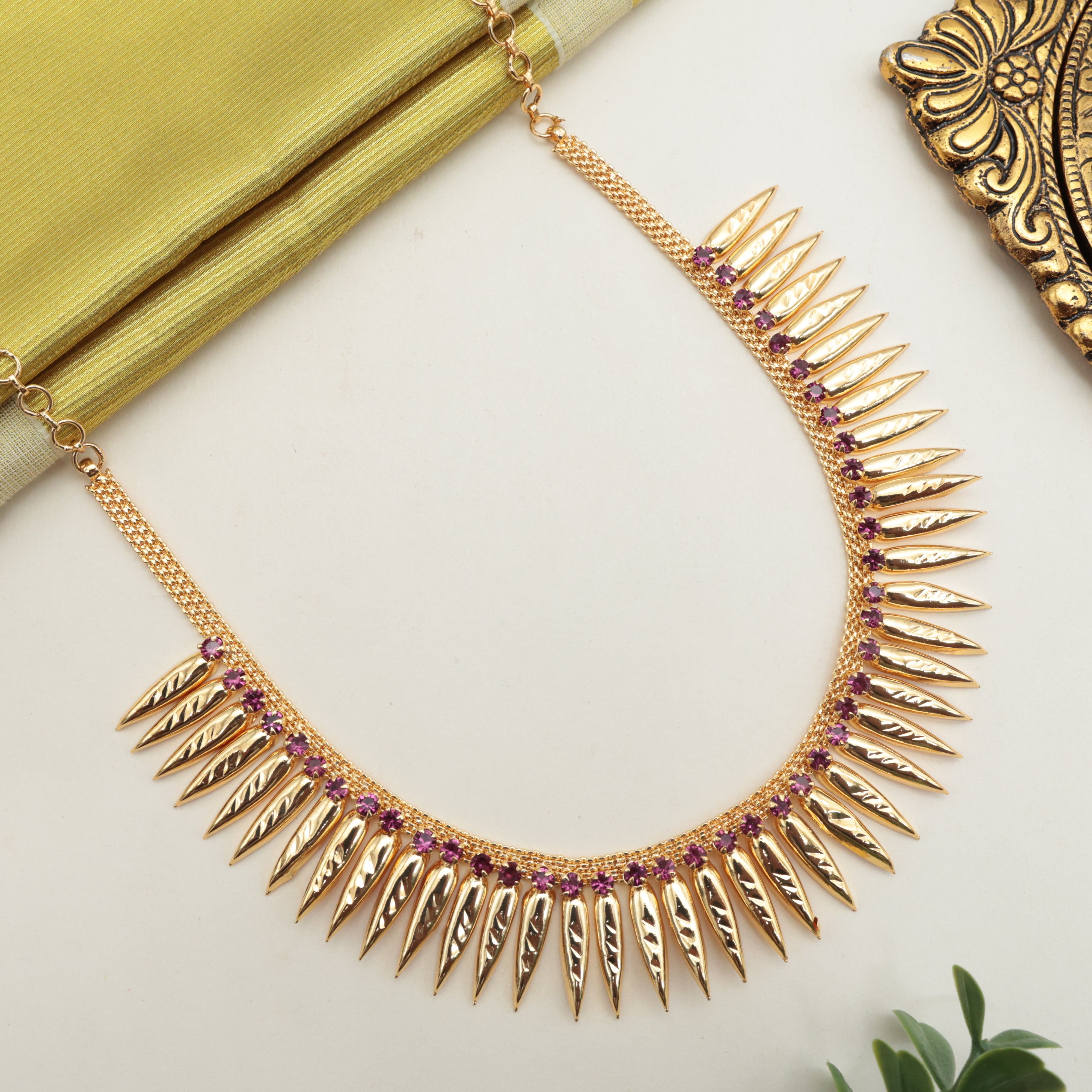Real Gold Tone Traditional Kerala Neetu Mulla Mottu AD Necklace