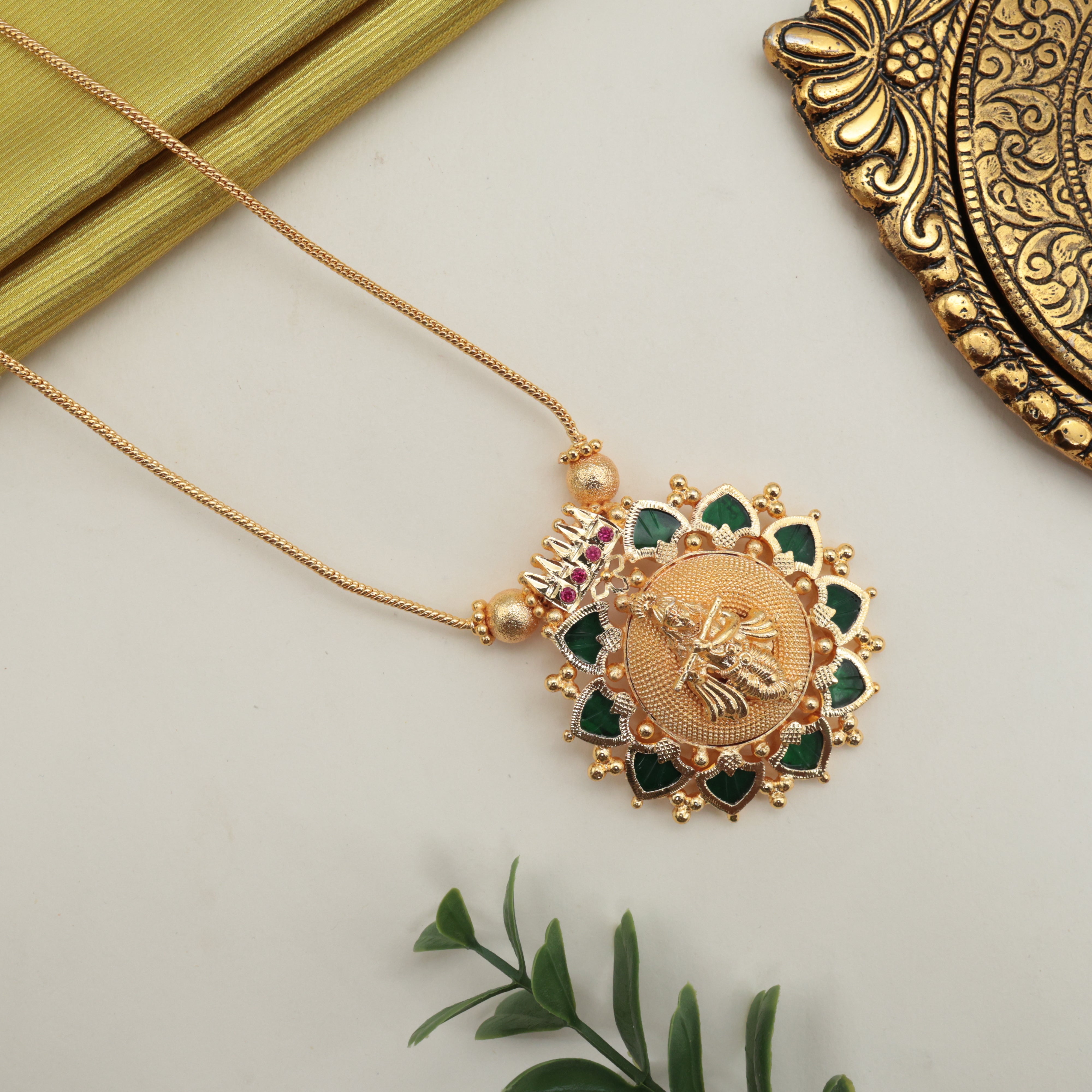 REAL GOLD TONE PALAKKA LORD KRISHNA PENDANT CHAIN