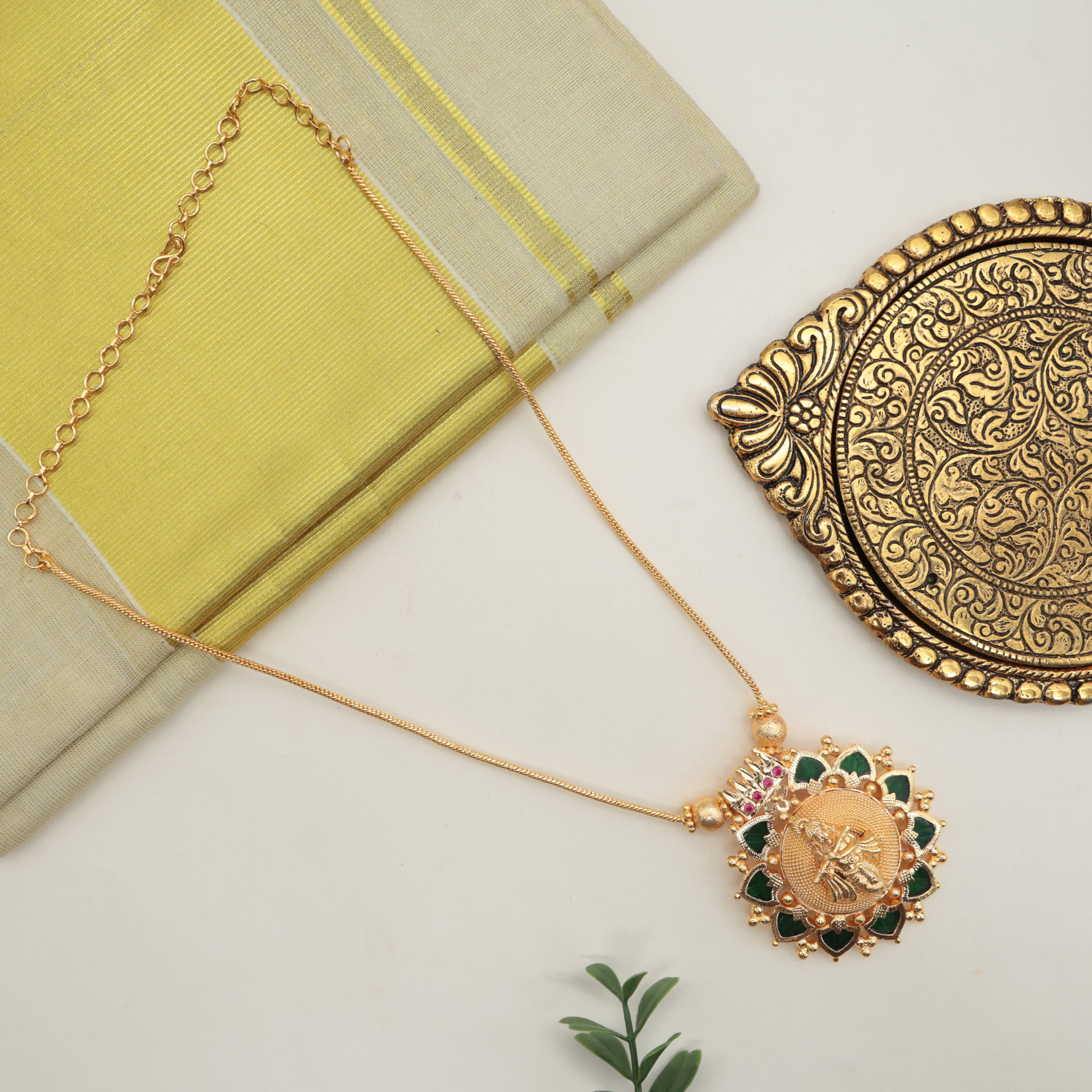 REAL GOLD TONE PALAKKA LORD KRISHNA PENDANT CHAIN