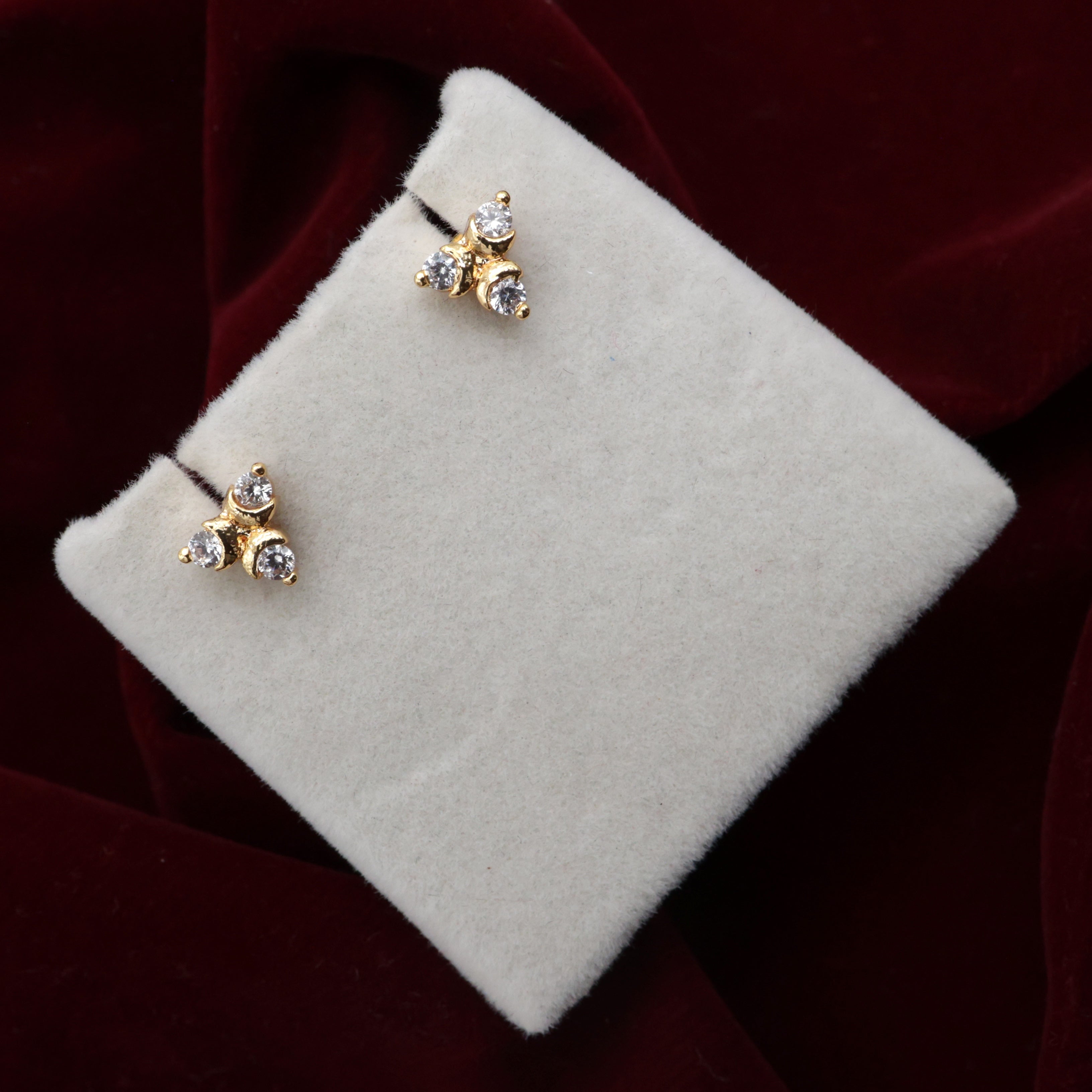 Diamond Look 3 Stone Micro Gold Polished Baby Studs/Earrings