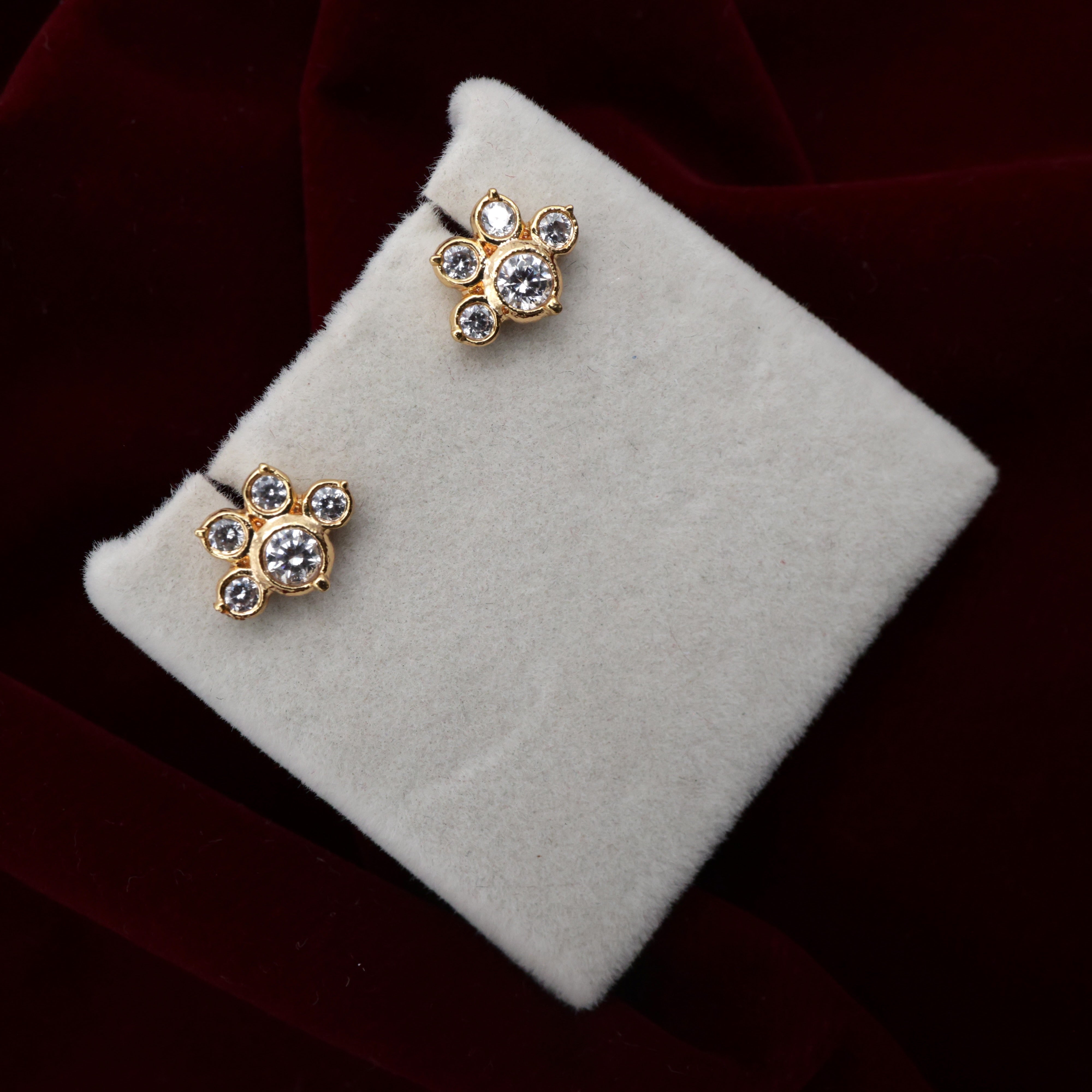 Diamond Look Micro Gold Polished Half Flower Studs Earrings