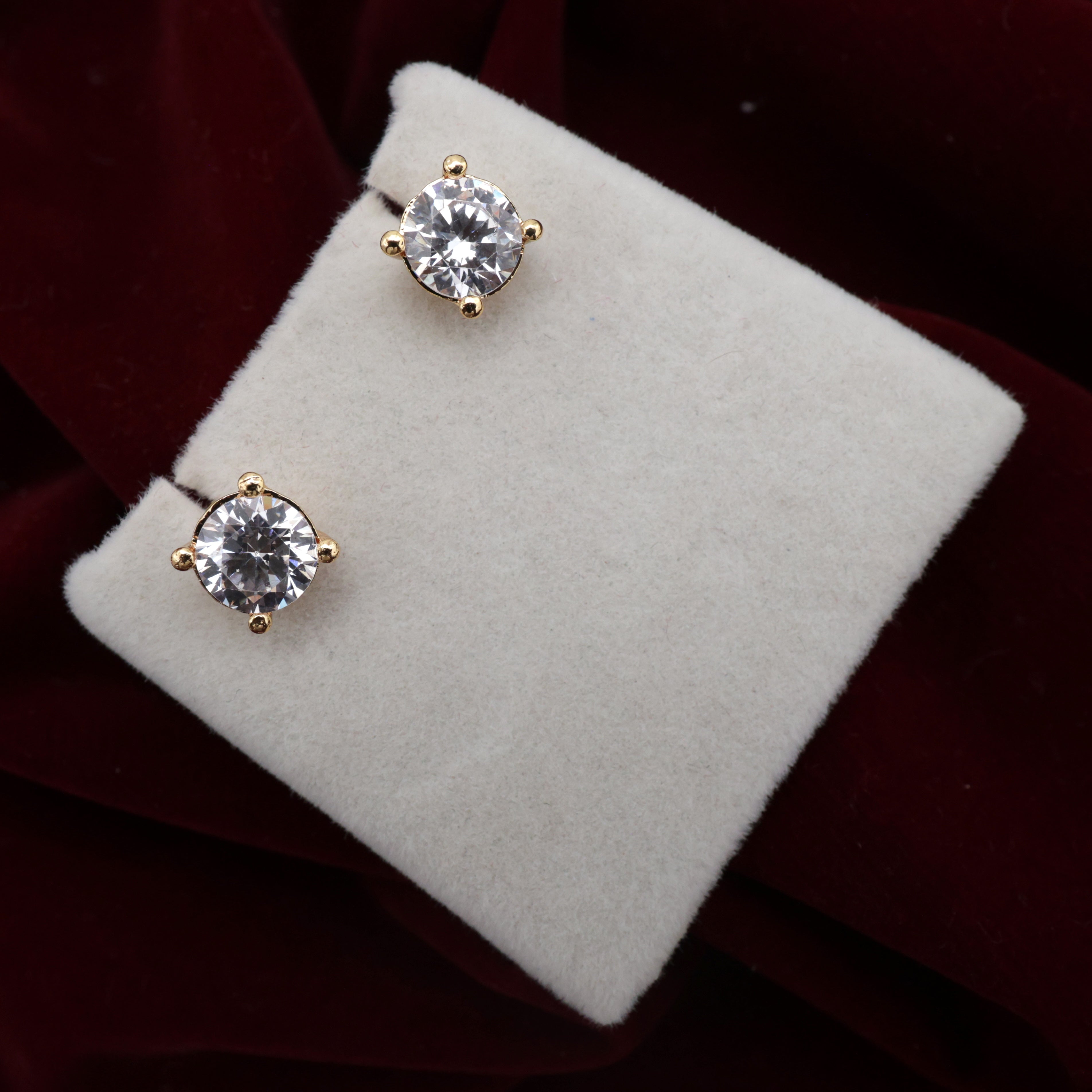 Diamond Look Single Stone Micro Gold Polished Studs Earrings