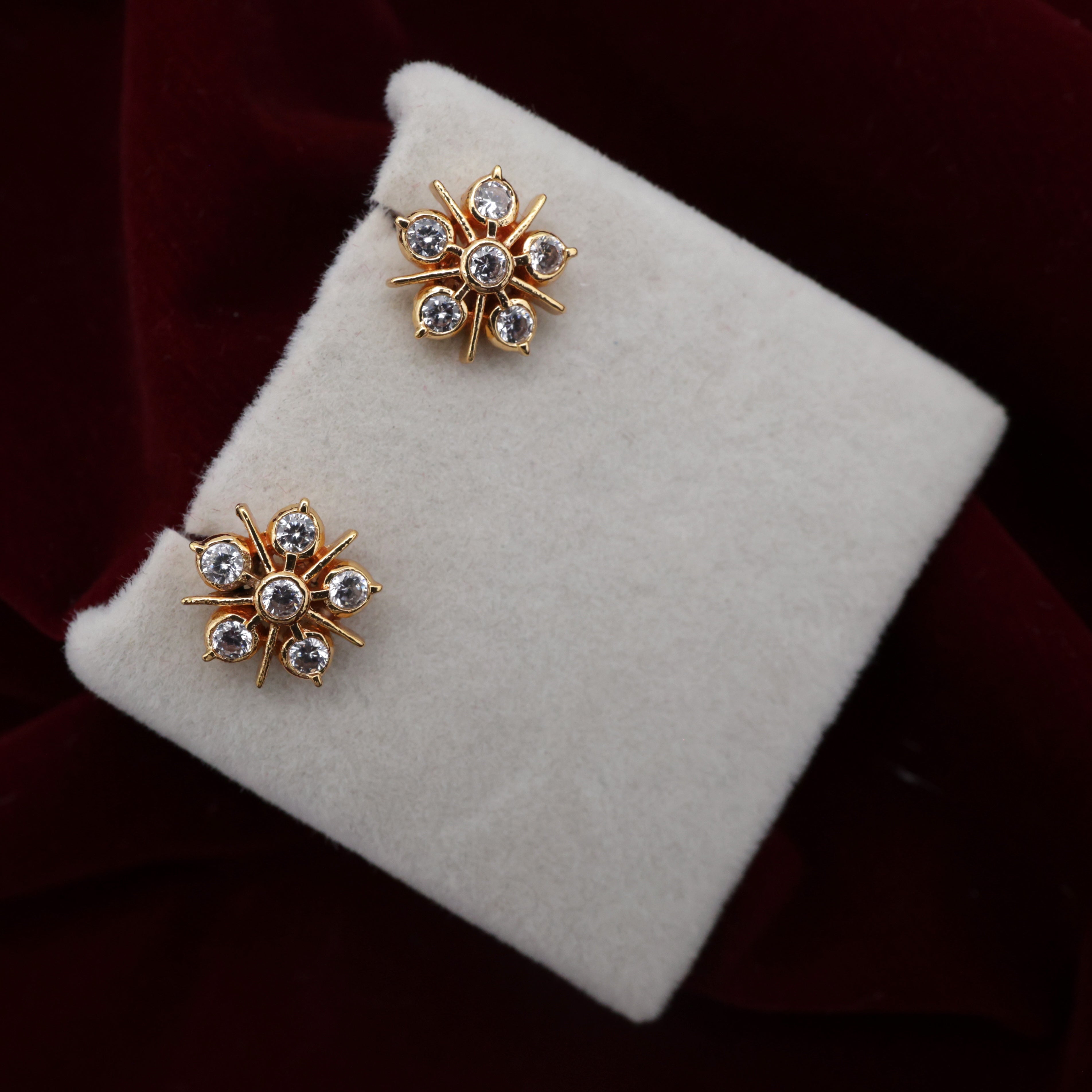 Diamond Look Micro Gold Polished Traditional SixStone Studs Earrings